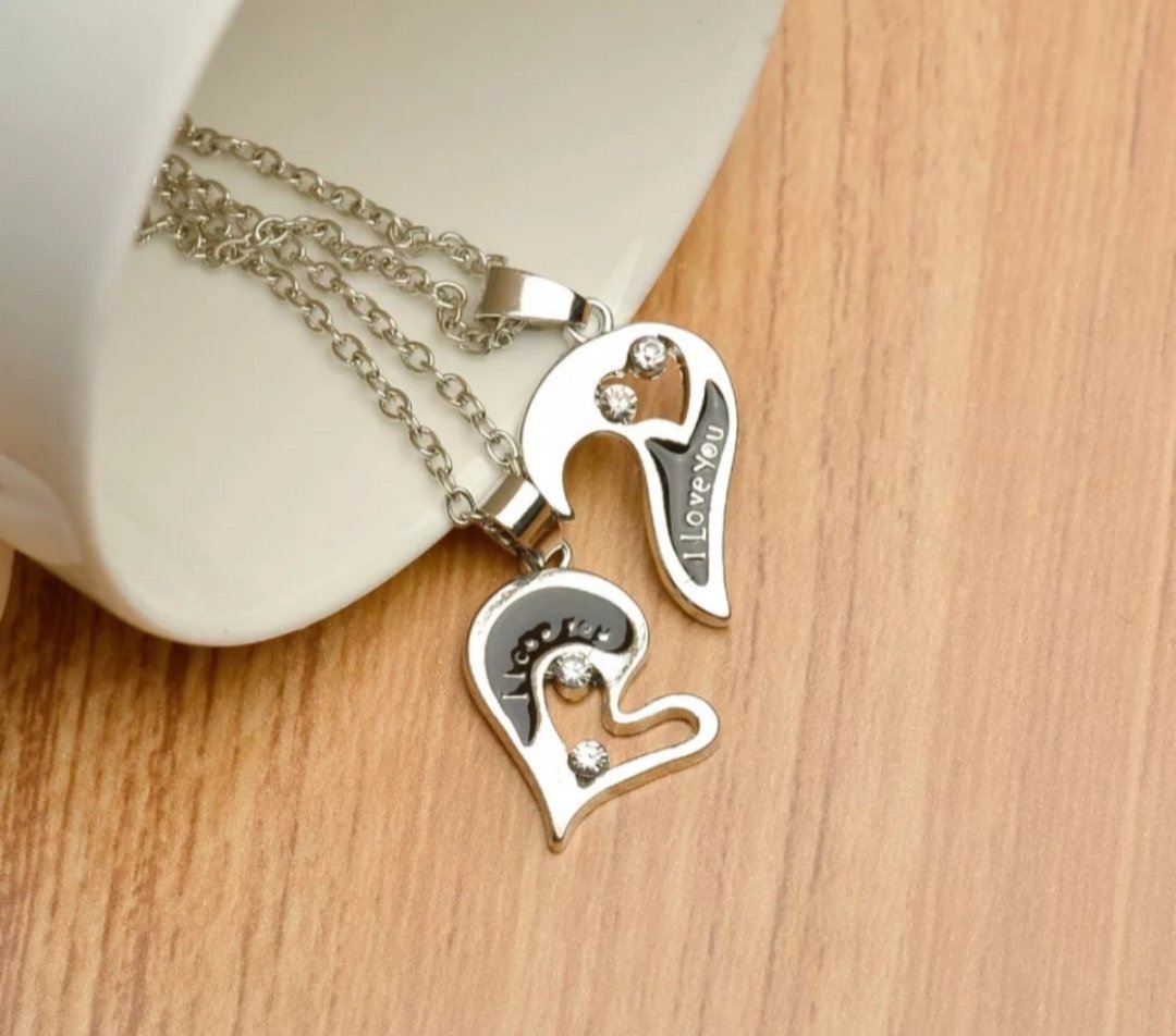 Парний сріблястий кулон на шию для закоханих, фото №2