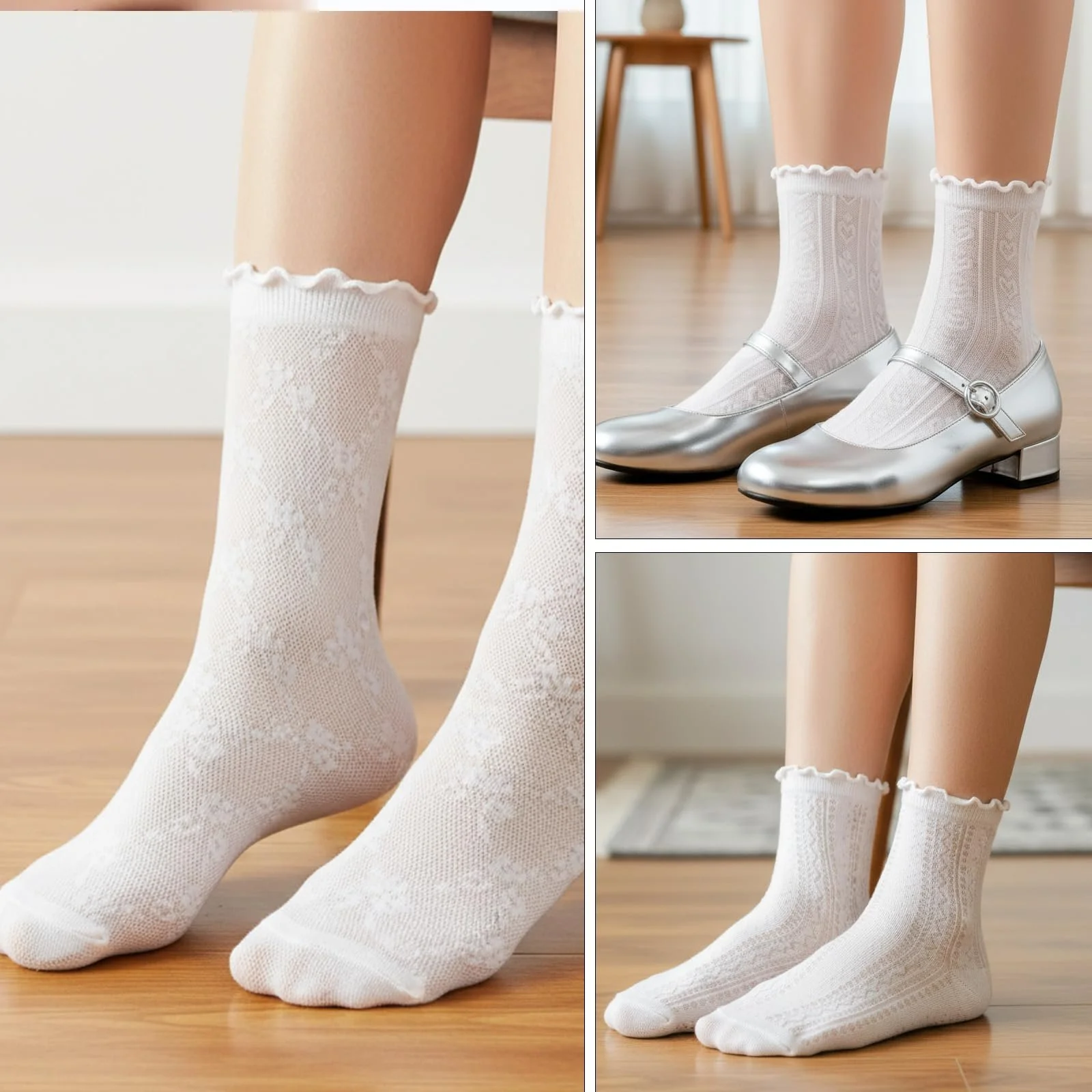 Носки Ouligay с рюшами, хлопковые, белые, 3 пары, размер 36-42, фото №7 Носки Ouligay с рюшами, хлопковые, белые, 3 пары, размер 36-42, фото №7