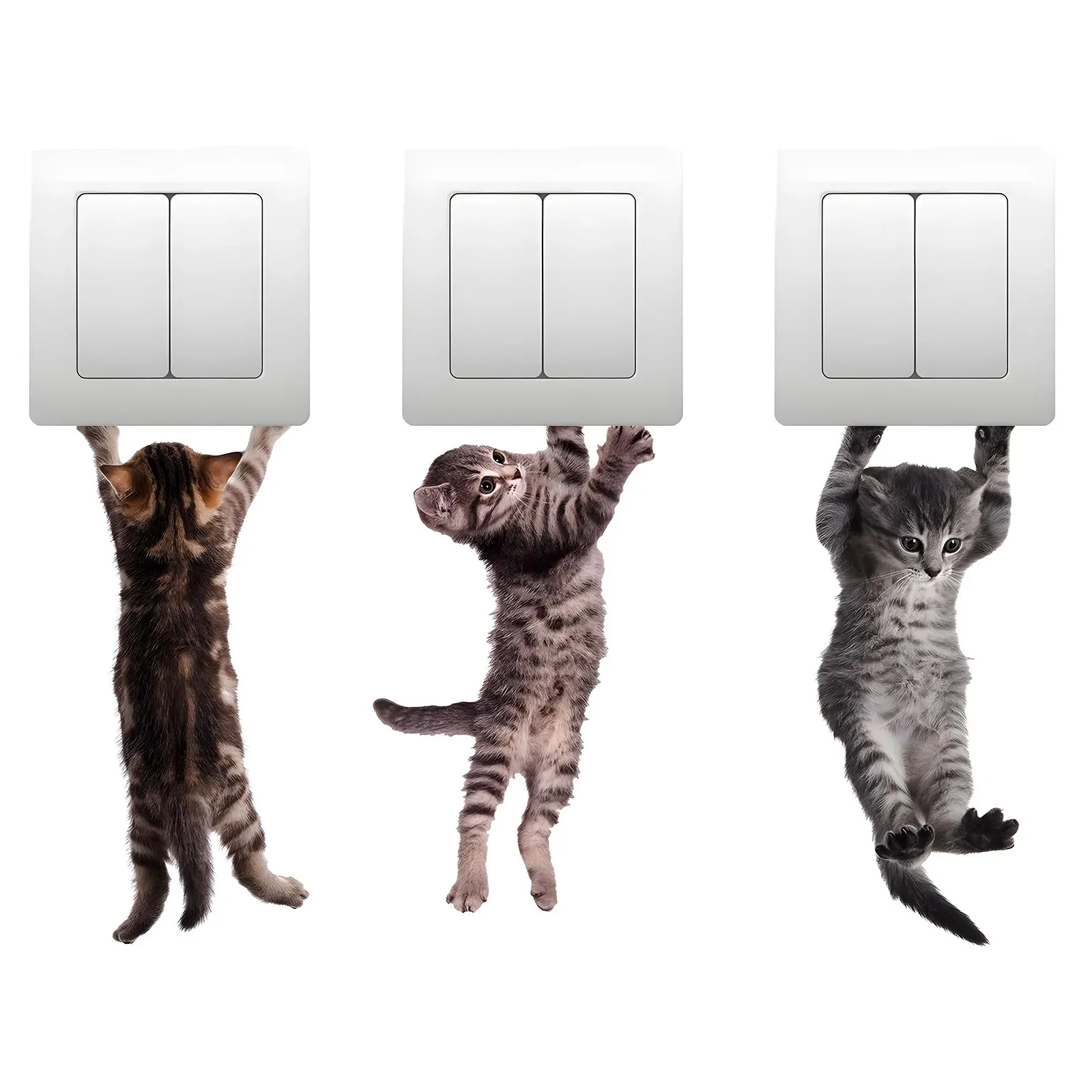 Настінна наклейка 3 кішки, що стрибають Імітація тигрової кішки Знімна, фото №1