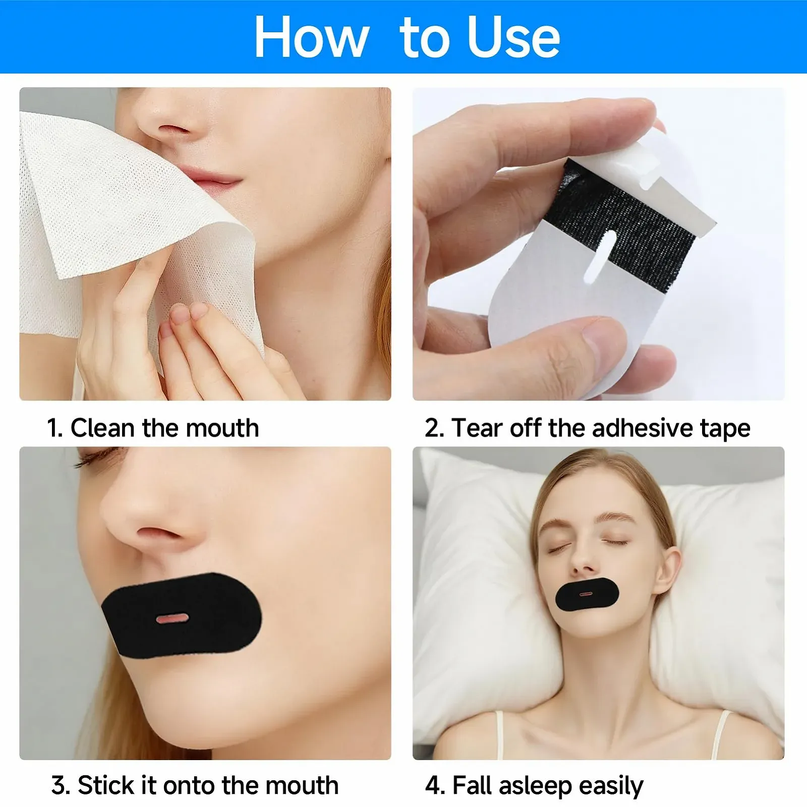 Ленты для рта (60 шт.) для сна, гипоаллергенные, для остановки храпа, улучшают сон и дыхание., фото №3