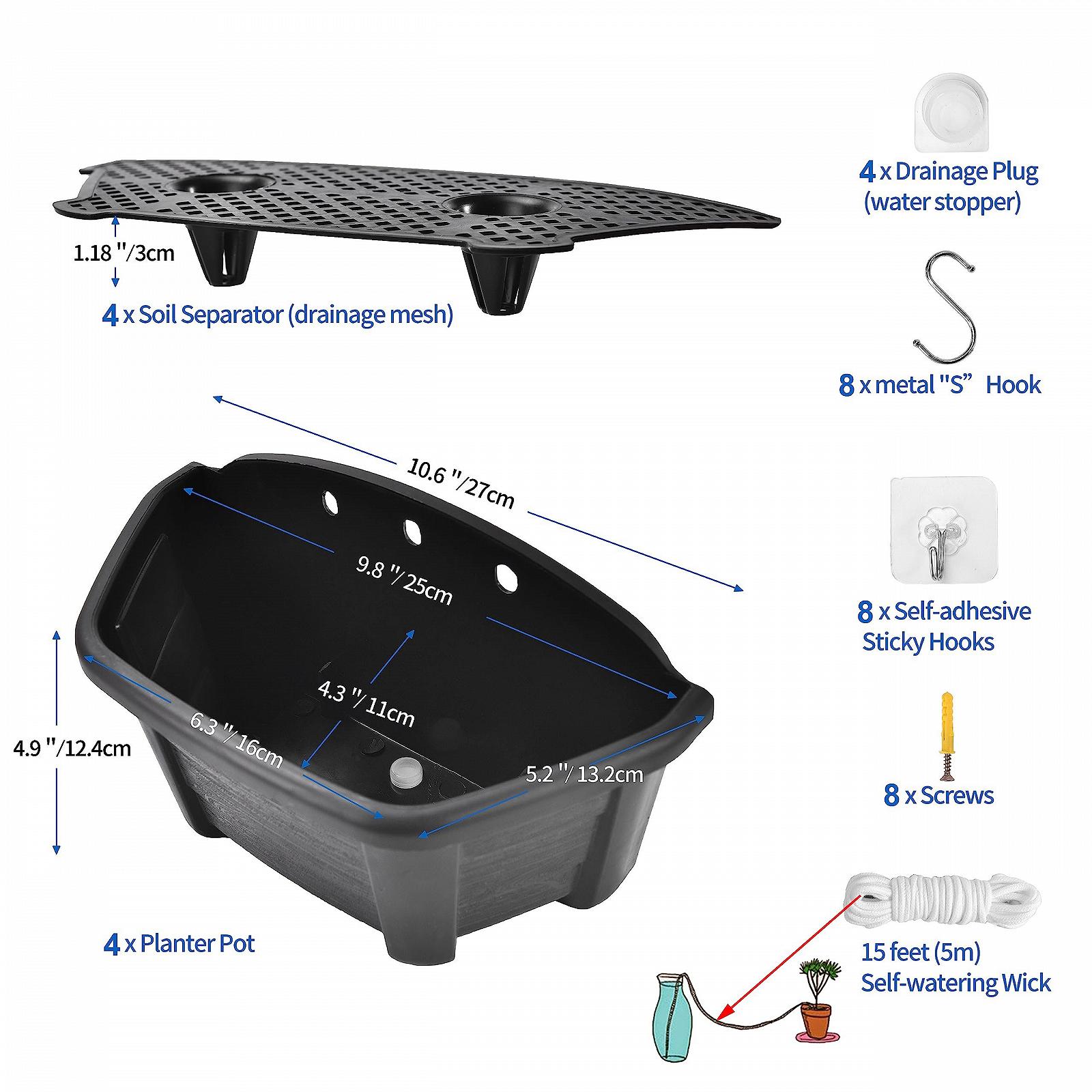 Настінні підвісні кашпо ORIMERC 25 см пластикові ретро-стиль темно-коричневі 4 шт., фото №2
