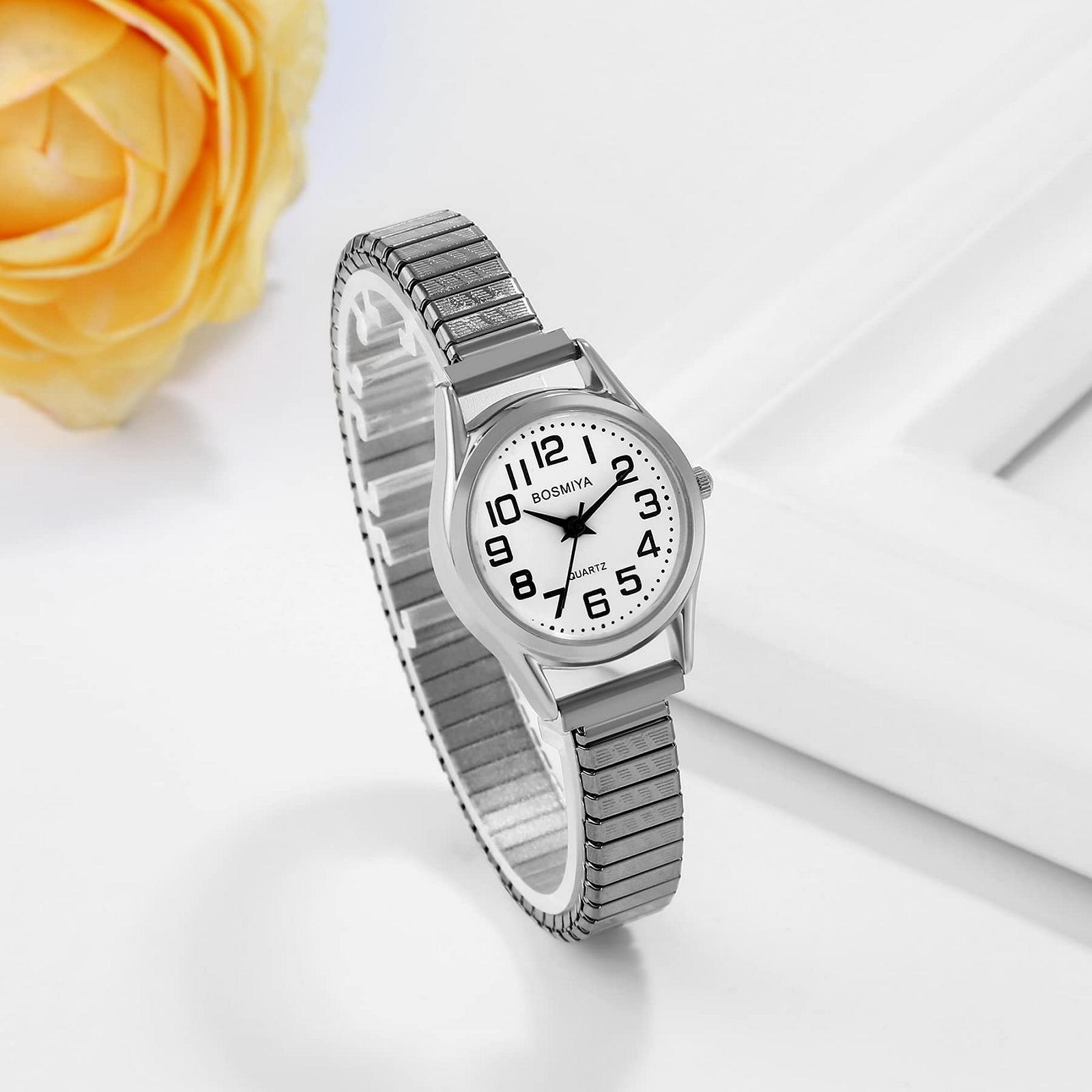 Часы Эластичные JewelryWe Унисекс Кварцевые Для пар и пожилых людей Большой циферблат, фото №2