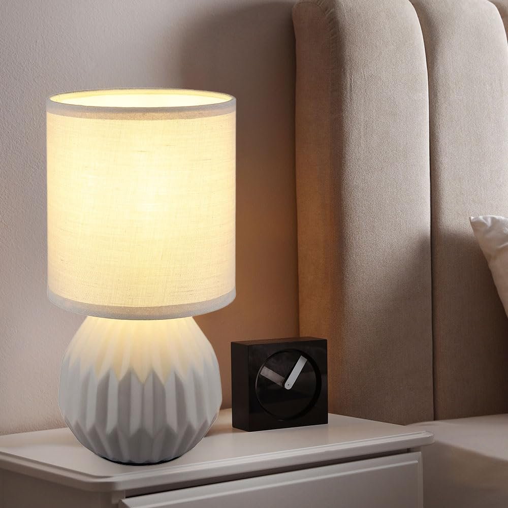 Настольная лампа GLOBO серая керамическая текстиль 1x E14 диаметр 12 см высота 23 см, фото №3