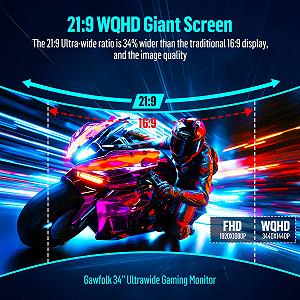 Монитор Gawfolk Gaming 34 дюйма UWQHD 3440x1440P 165 Гц 1500R VA HDMI VESA 75x75 мм synthetic.ua - Фото 1