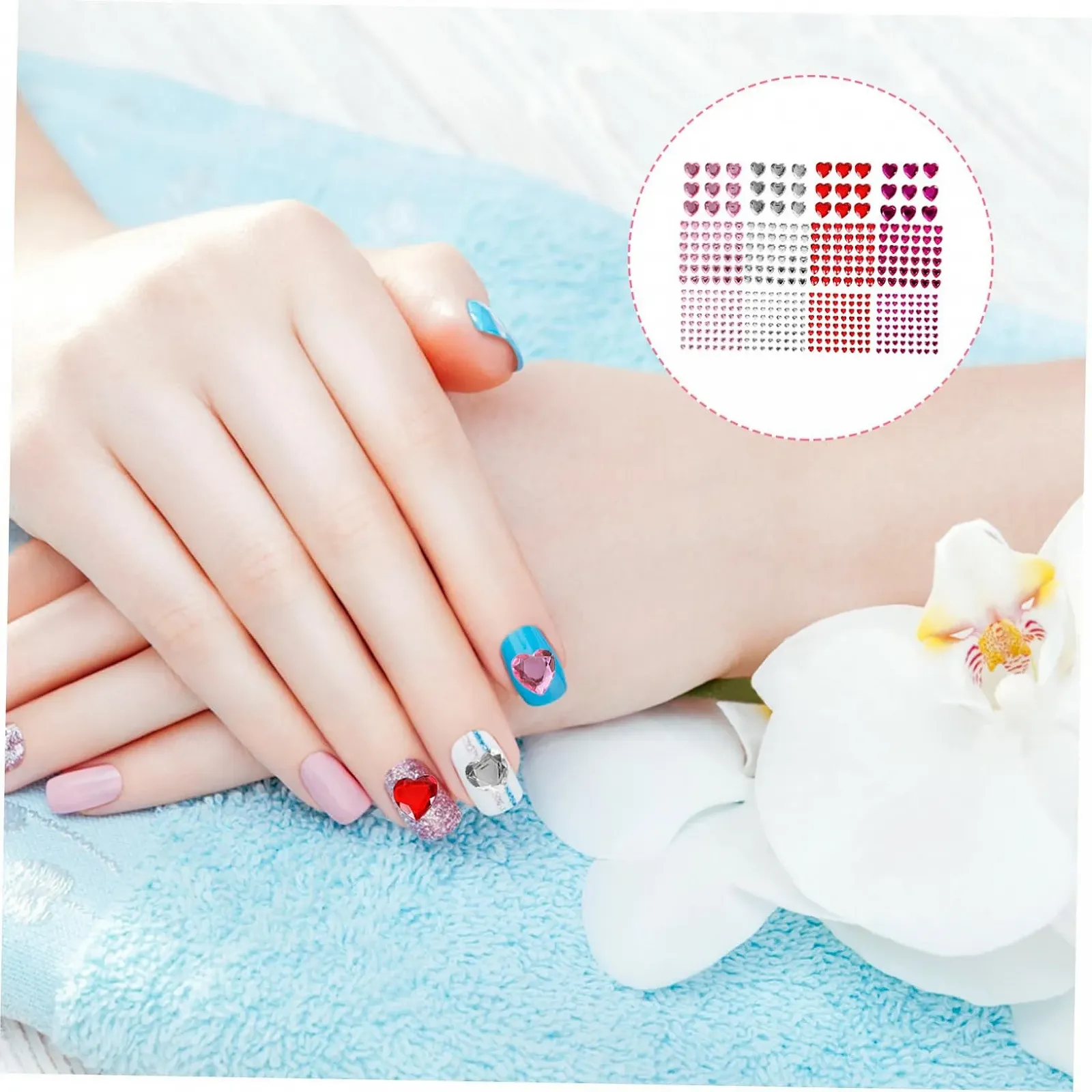Наклейки в форме сердца со стразами 12 листов, драгоценные камни для лица, самоклеящиеся стразы, акриловые в форме сердца, фото №3