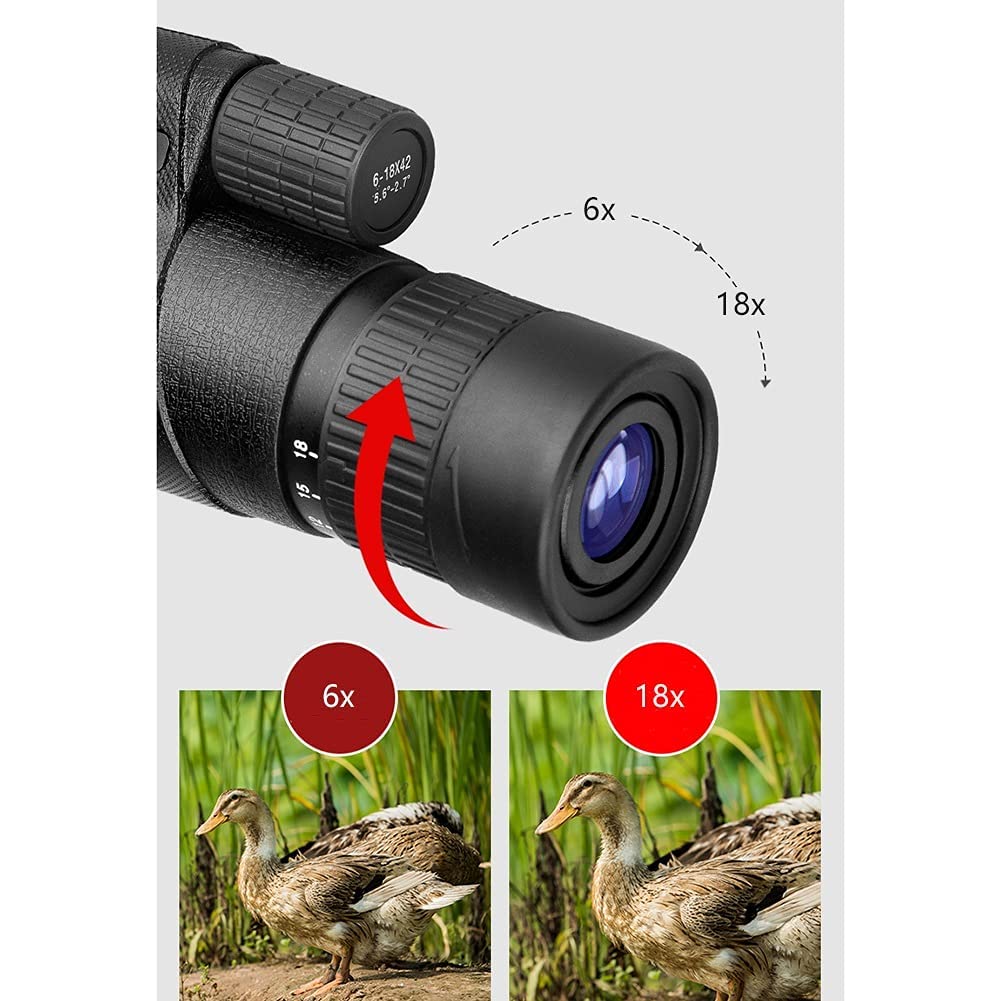 Монокуляр WANWEN 6-18X42 Zoom Телескоп Портативний Водонепроникний Захист від Туману зі Смартфонним Кріпленням та Штативом, фото №7