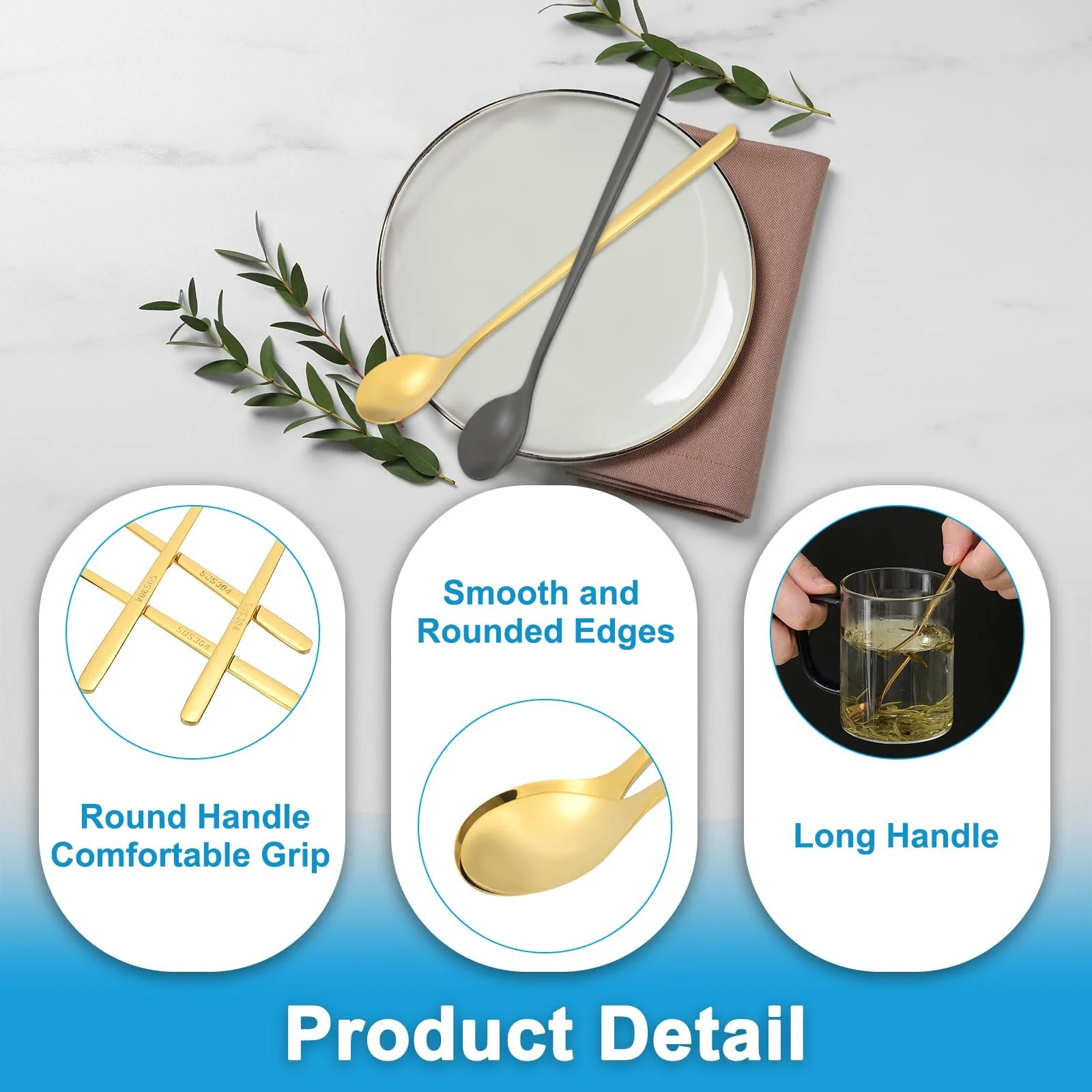 Ложка для холодного чаю Patikil з довгою ручкою, 6 штук, фото №3