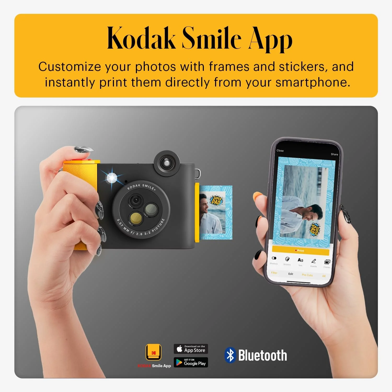 Цифровой фотоаппарат мгновенной печати и фотопринтер Kodak Smile+ 10MP Rotating Lens Zinc 2x3 Inch Black, фото №4