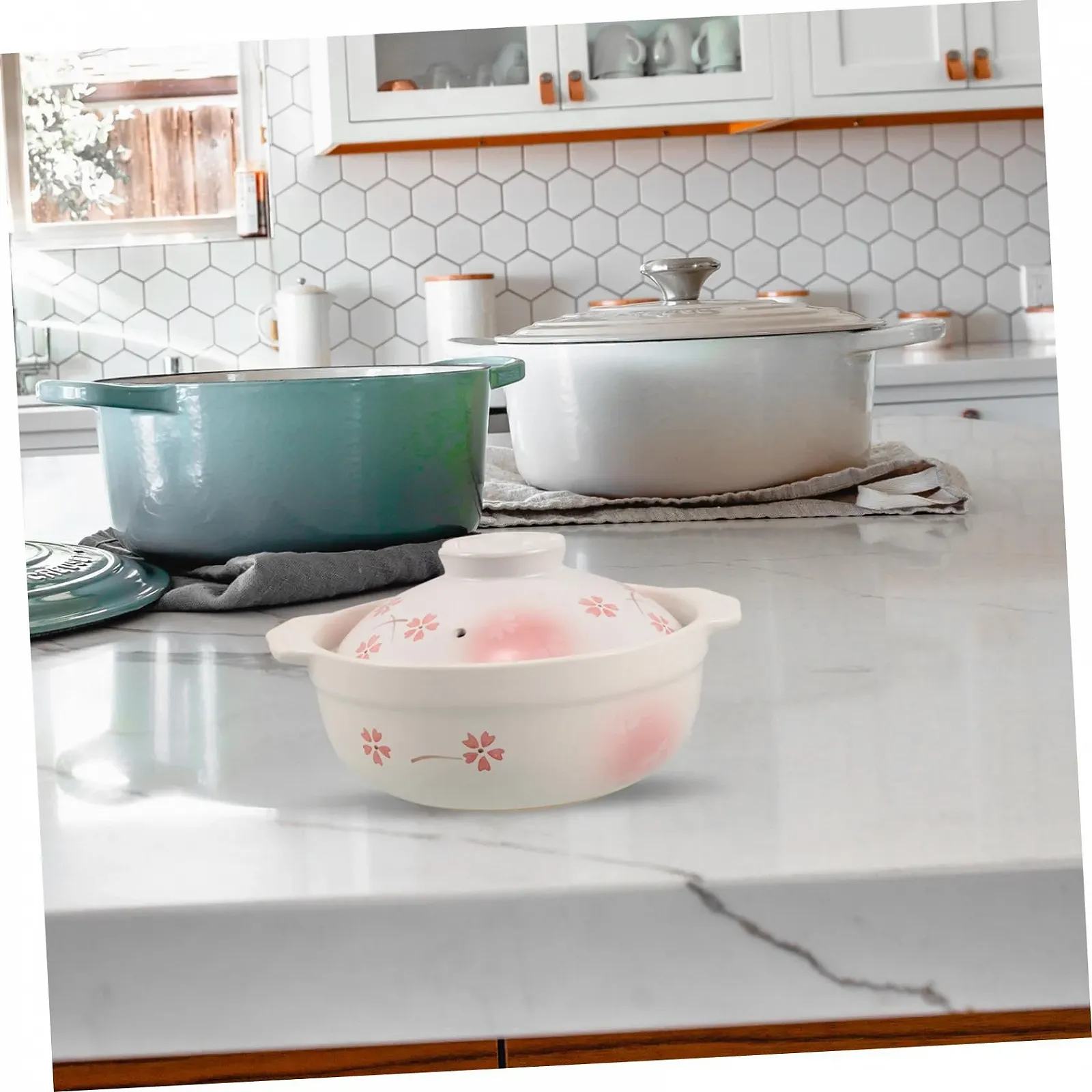 Кастрюля VALICLUD керамическая в японском стиле с крышкой термостойкая для медленного приготовления, фото №5