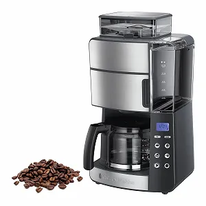 Кофемашина с кофемолкой Russell Hobbs Grind & Brew 25610-56, стеклянный кувшин до 10 чашек, цифровой программируемый таймер, 3 уровня помола, 1000 Вт, серая - Фото 1