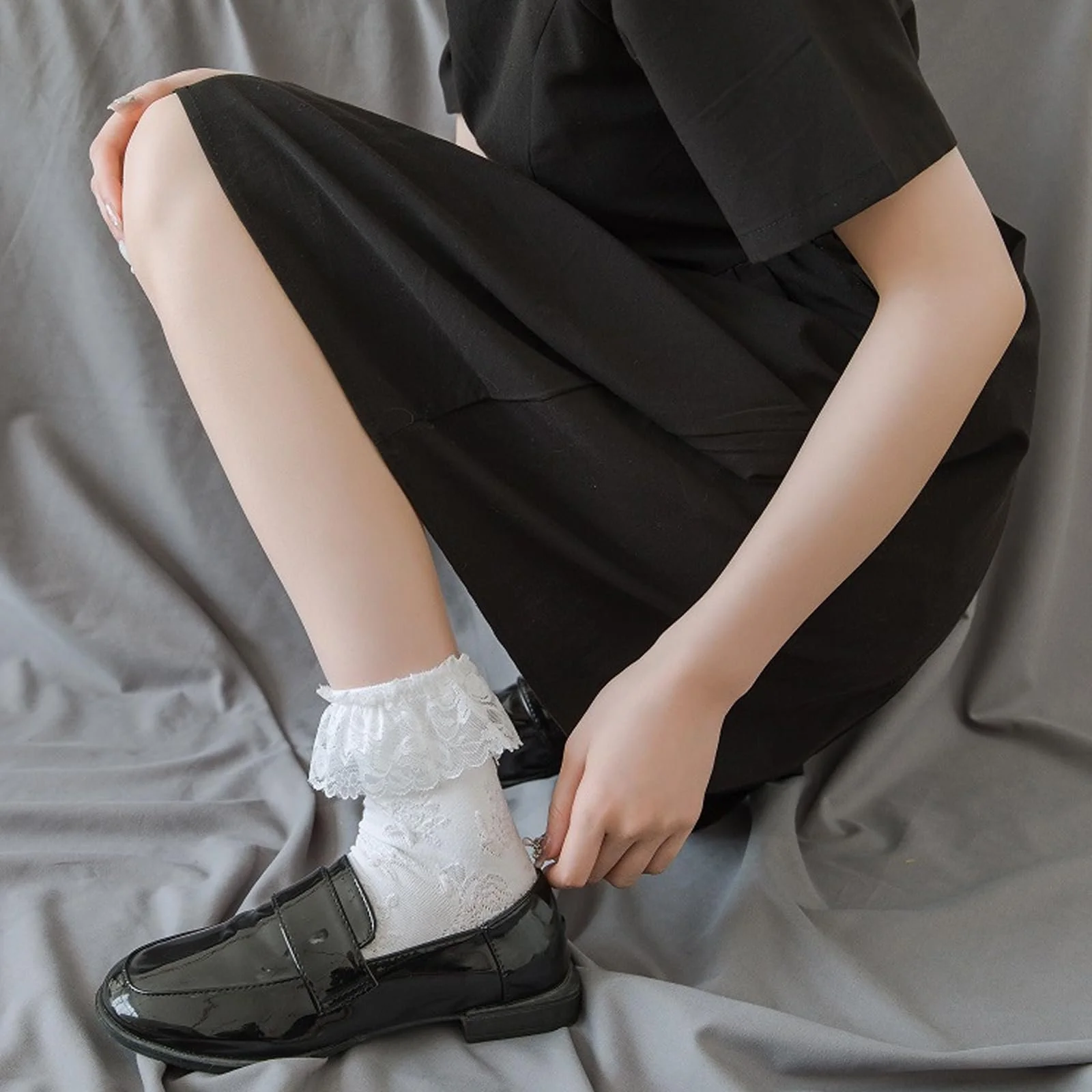 Носки с рюшами Женские 6 пар - Милые носки до щиколотки с кружевом и бантом из хлопка - Черно-белые дышащие балетные носки принцессы для девушек и женщин, фото №7