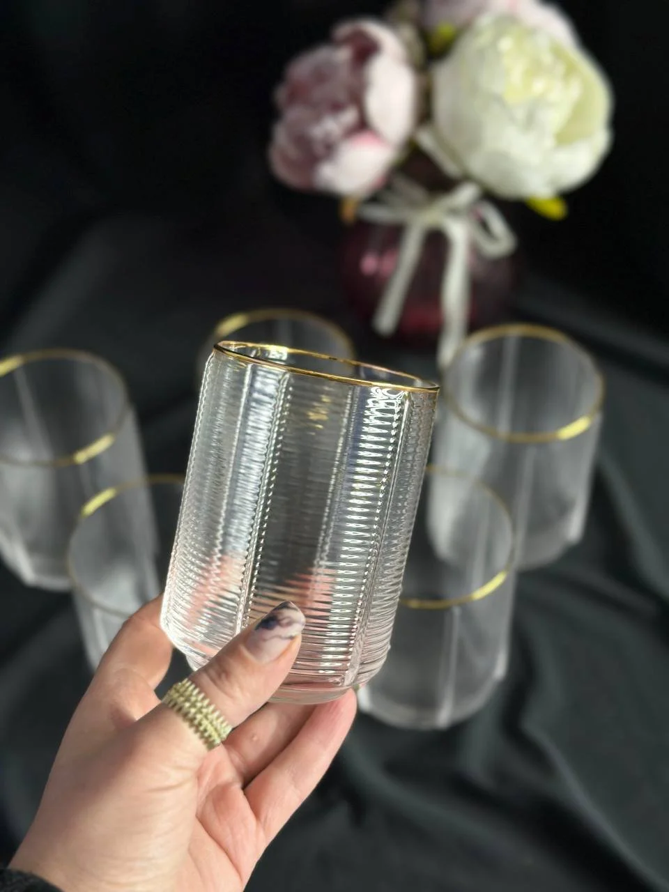 Стакани для води. 6 шт. Золота оконтовка., фото №3