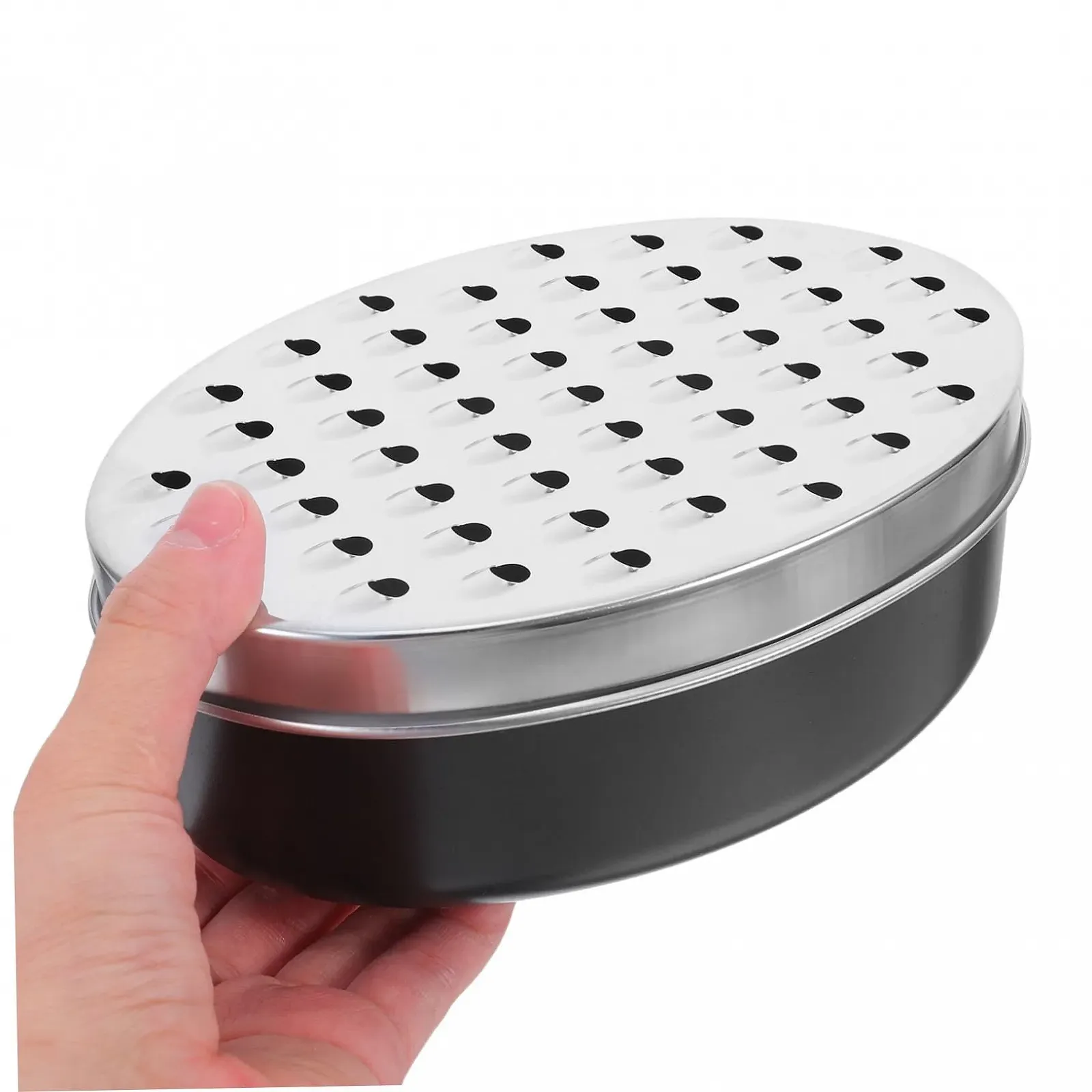 Ручна терка Овальна двостороння з контейнером для сиру, овочів, імбиру, інструмент для грубого натирання, фото №4