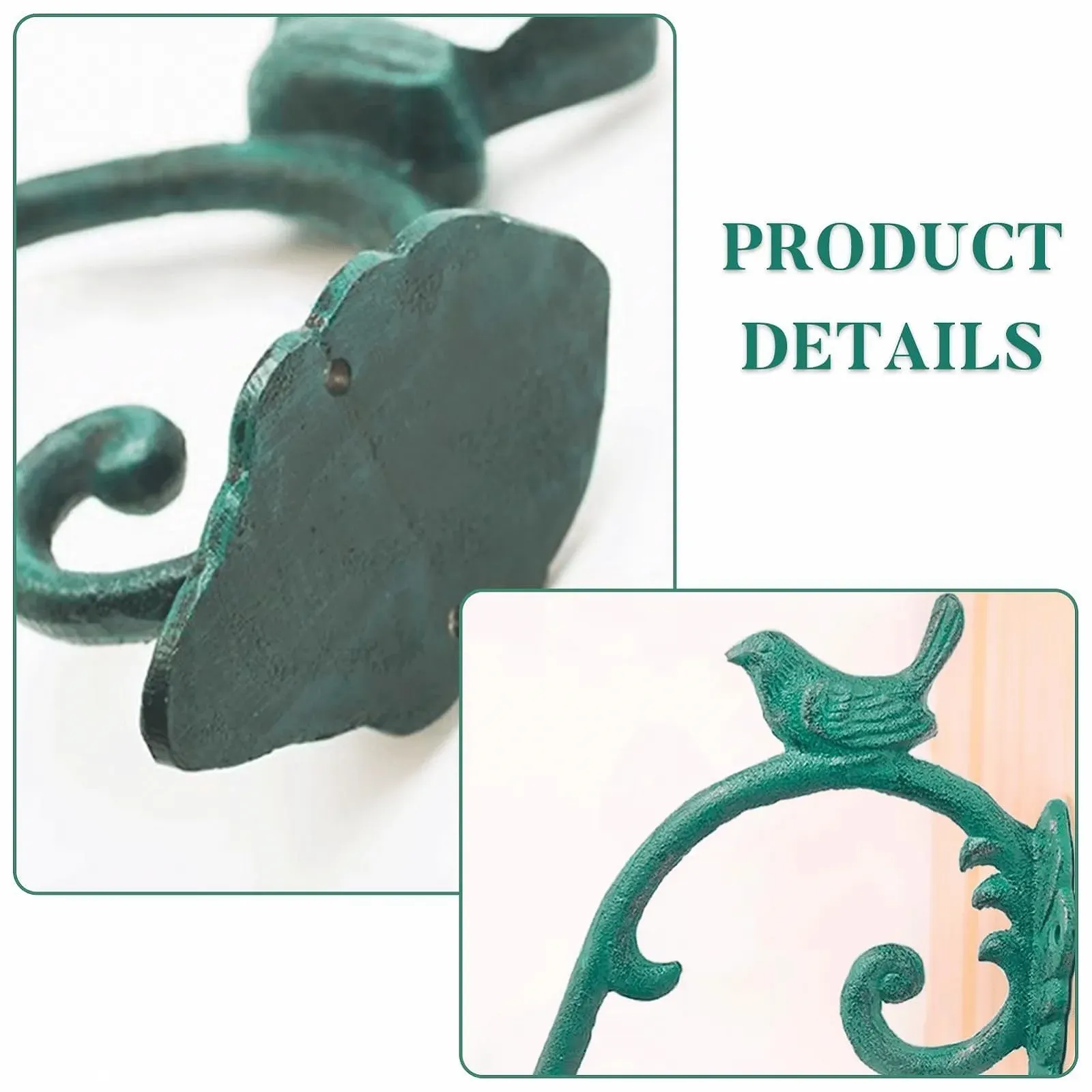 Гачок настінний для підвісних кошиків та горщиків Чавунний із птахом Antique Green, фото №5 Гачок настінний для підвісних кошиків та горщиків Чавунний із птахом Antique Green, фото №5