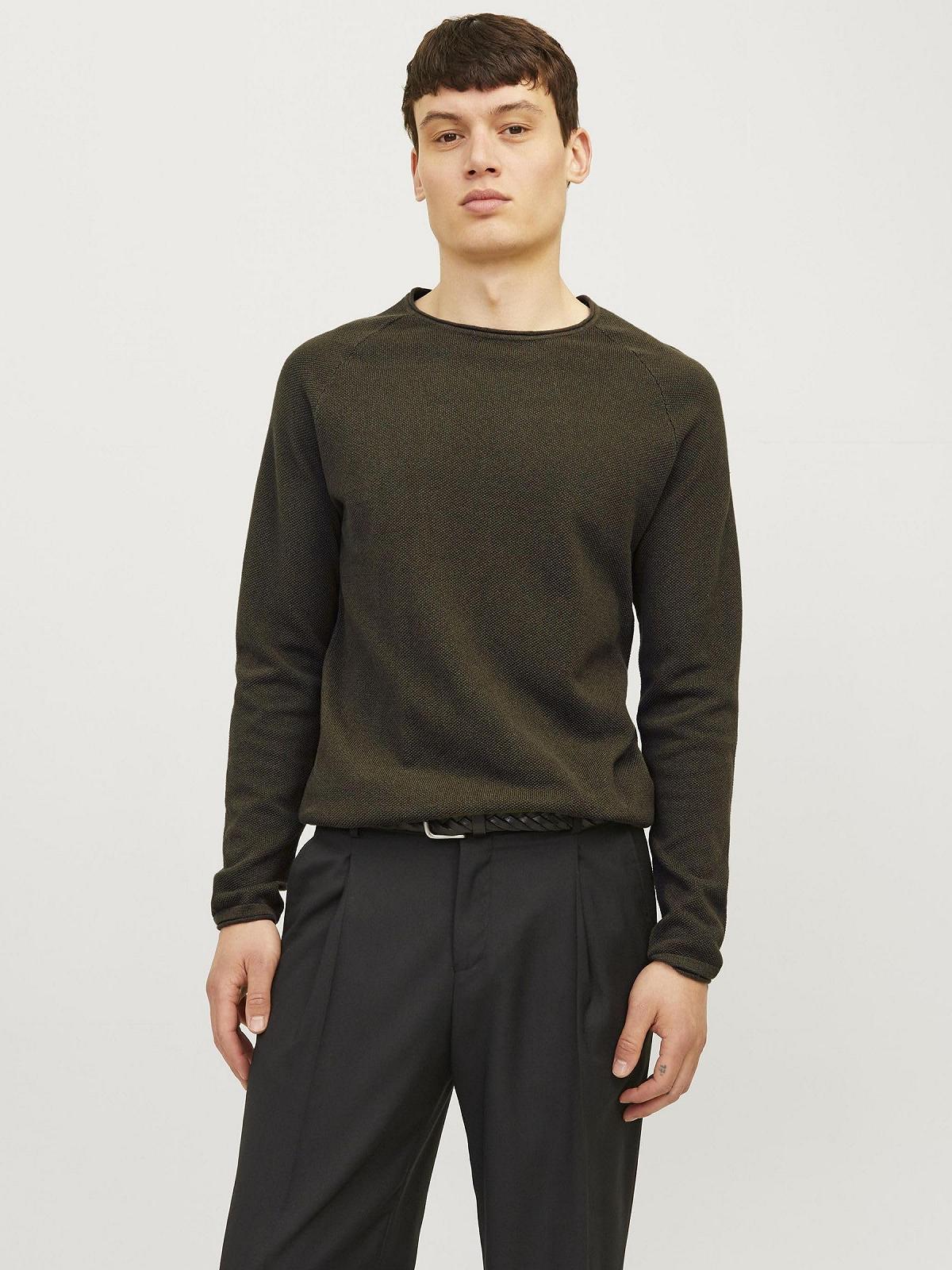 Вязаний пуловер JACK & JONES JJEHILL чоловічий, з круглим вирізом, базовий, з довгими рукавами, бавовняна сорочка, фото №4