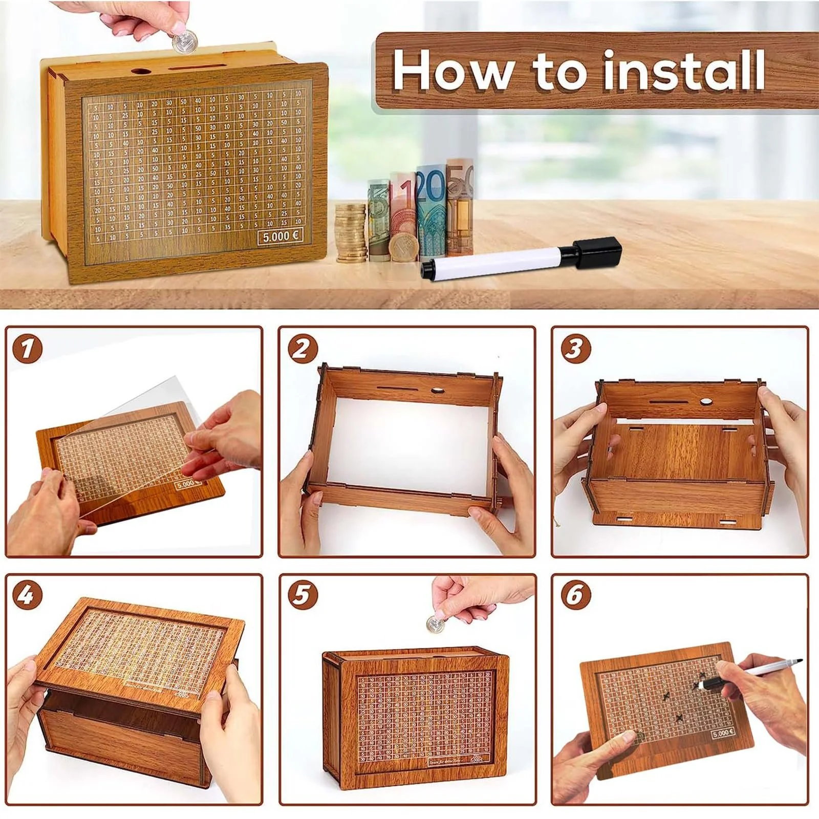 Скарбничка з лічильником 5000 євро, з акриловою пластиною, фото №4