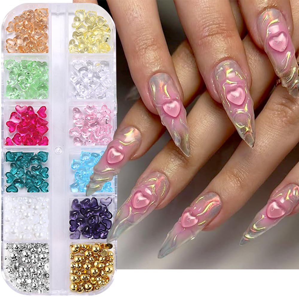 Прикраса для нігтів Серце, смола, кристали, стрази, намистини, різнокольорові, фото №4 Прикраса для нігтів Серце, смола, кристали, стрази, намистини, різнокольорові, фото №4