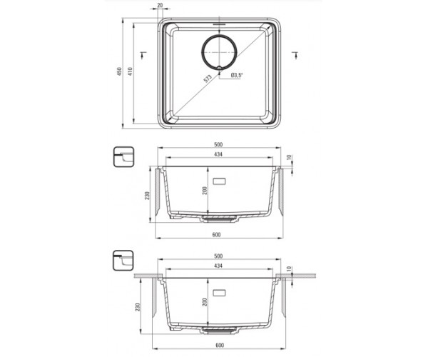 Deante Мийка кухонна Momi граніт квадрат без крила 500х440х230мм чаша 1 універсальна сірий, фото №3 Deante Мийка кухонна Momi граніт квадрат без крила 500х440х230мм чаша 1 універсальна сірий, фото №3