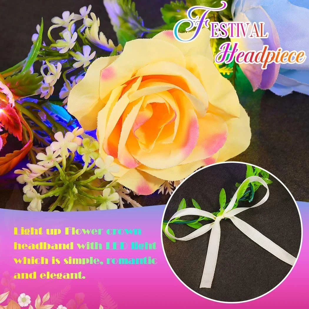 Вінок для волосся зі світними квітами LED, фото №4