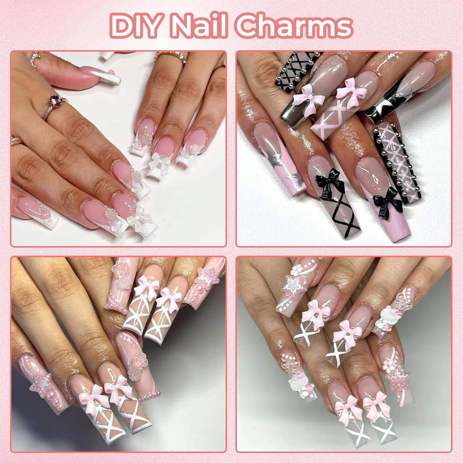 Набор украшений для ногтей 3D Flower Bows Resin Pink White, фото №5