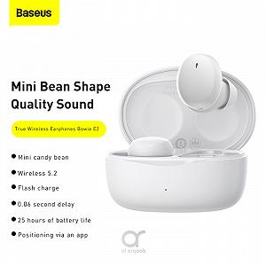 Наушники Baseus E2 True Wireless Earphones Bowie |BT5.2, 40/300mAh, 5H Location OTA NGTW090001 white synthetic.ua - Фото 1