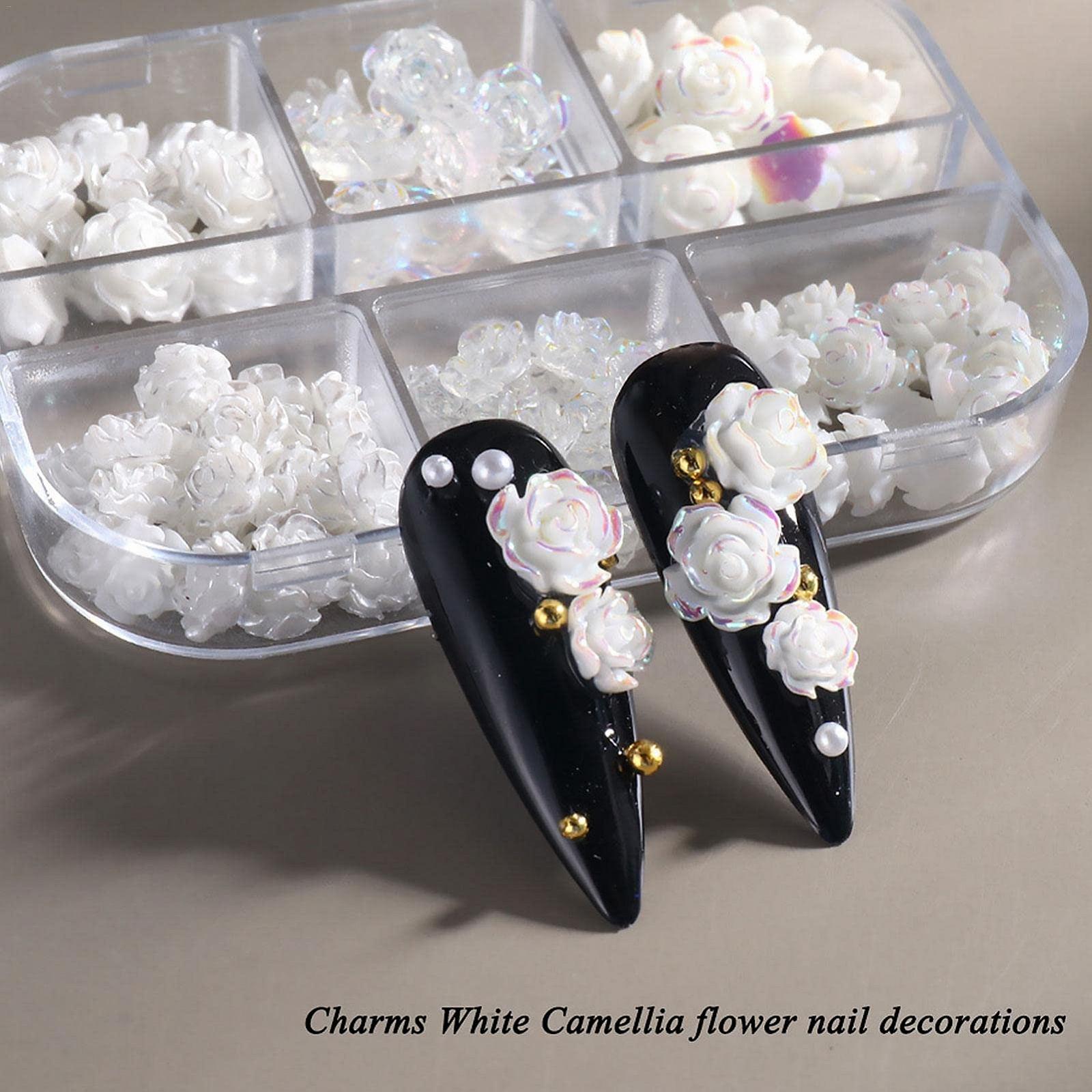 Подвеска для ногтей Цветок Yeeda Роза 5D Цветочные украшения для ногтей, 6 ячеек 3D Акриловые цветы для ногтей Стразы Роза Весенние украшения для ногтей, DIY украшения для маникюра, фото №3