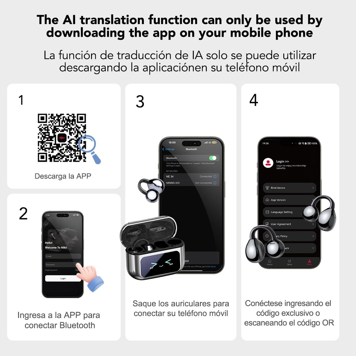 Наушники для перевода MINISO MS201 OWS Open Ear AI Беспроводные Bluetooth, фото №6