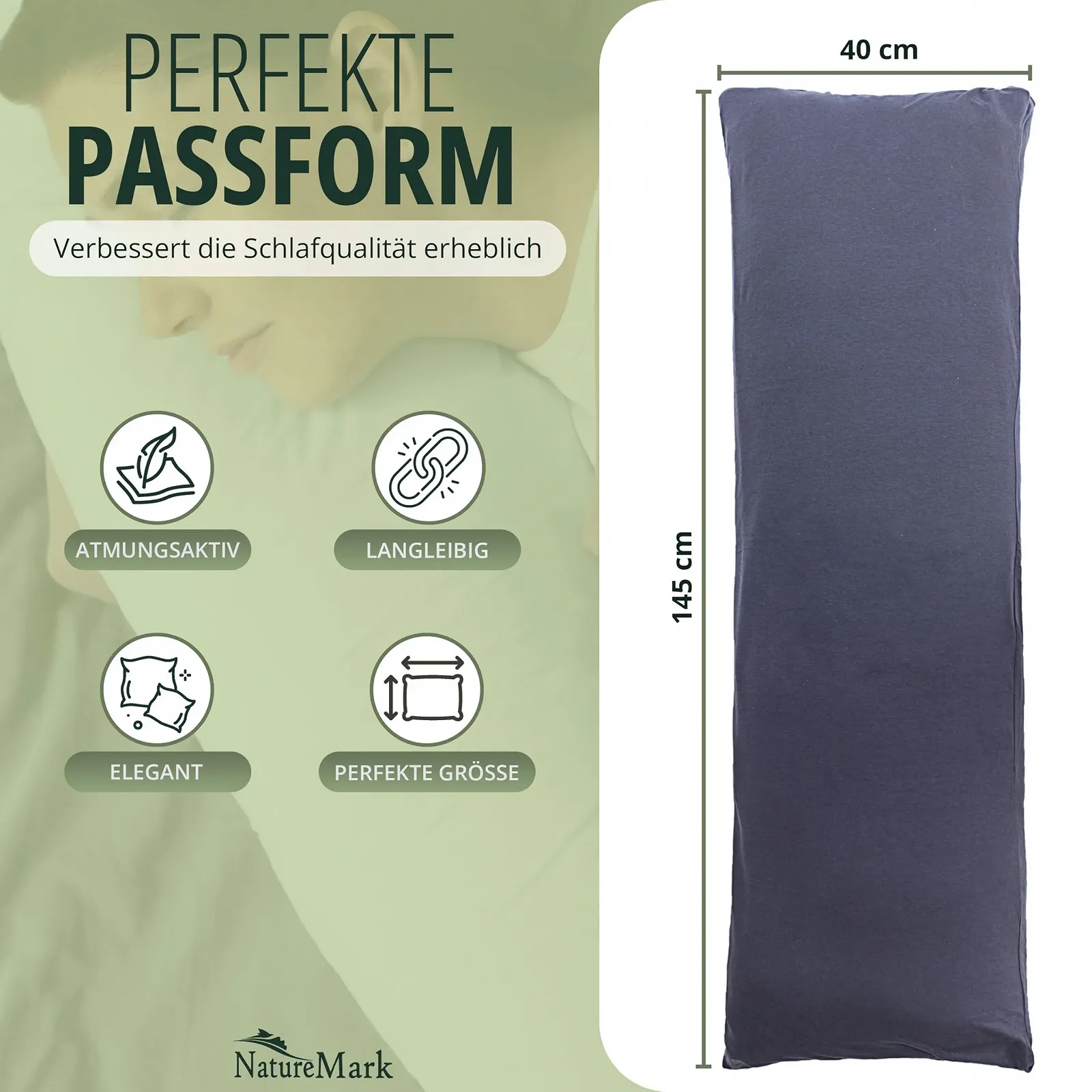 Наволочка NatureMark Jersey 2 шт. для подушок 40 x 145 см (для подушки для вагітних), антрацитово-сірий, фото №3 Наволочка NatureMark Jersey 2 шт. для подушок 40 x 145 см (для подушки для вагітних), антрацитово-сірий, фото №3