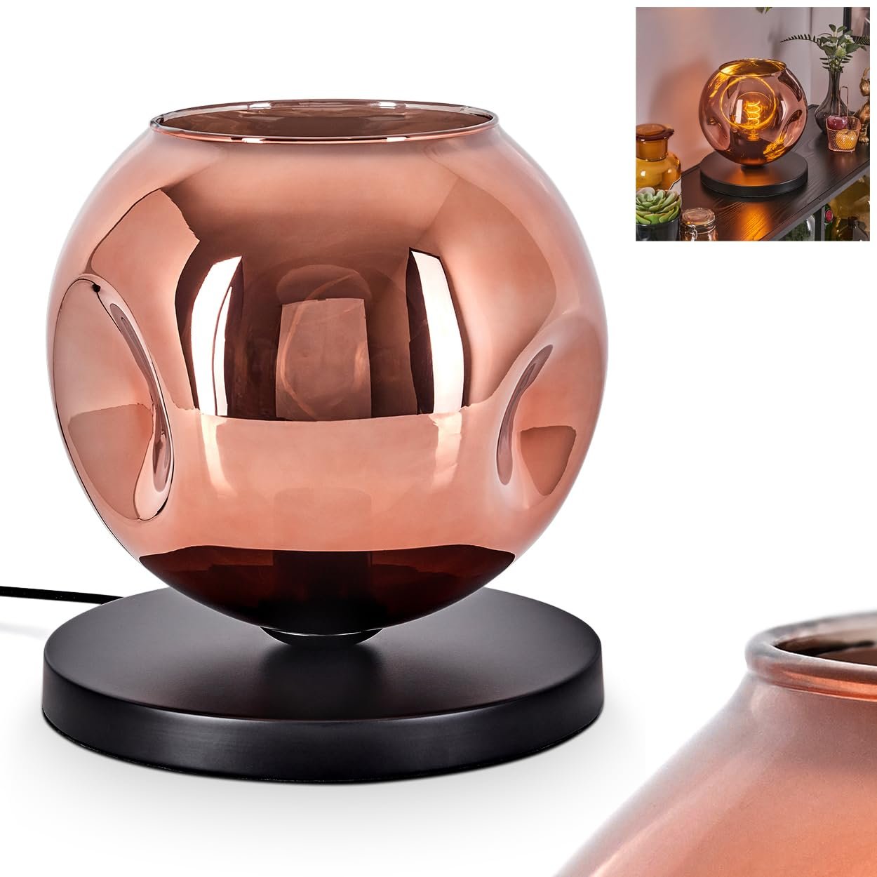Настільна лампа Ripoll Metal / Glass Black/Copper Modern Retro / Vintage (Діаметр 25 см) 1 x E27, фото №1