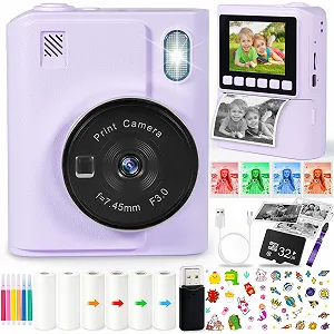 Детская фотокамера мгновенной печати 1080P HD 2.4 дюйма Screen 32GB 6 рулонов бумаги для печати - Фото 1