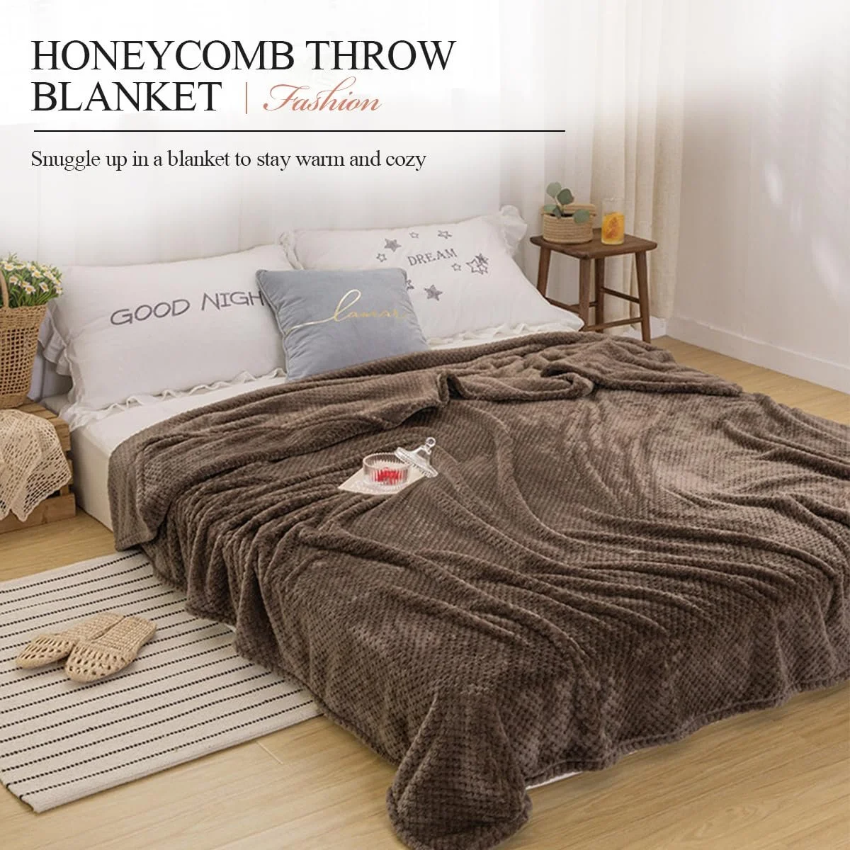 Покривало LumiSyne Вафельний Стільниковий Однотонний Розкішна фланель 230 x 200 см, фото №2