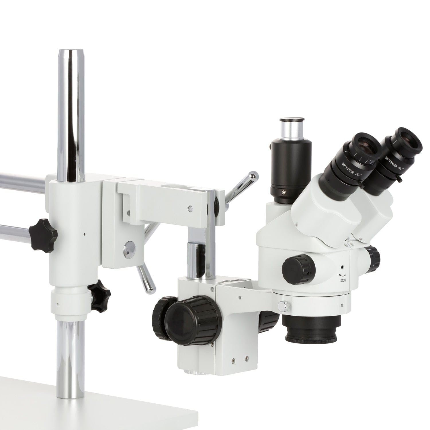 Стереомикроскоп AmScope 7X-45X Zoom с блокировкой, симультанный, на двухрычажной стойке, фото №4
