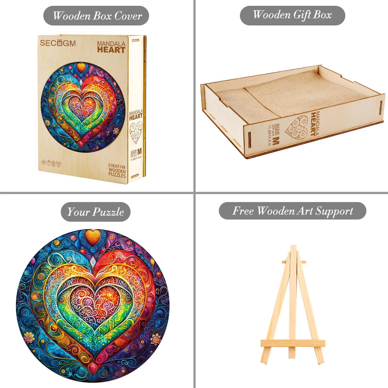 Дерев'яний пазл SECOGM Серце мандала 100 елементів 21,5 x 21,5 см нерегулярної форми Подарункова коробка, фото №7 Дерев'яний пазл SECOGM Серце мандала 100 елементів 21,5 x 21,5 см нерегулярної форми Подарункова коробка, фото №7
