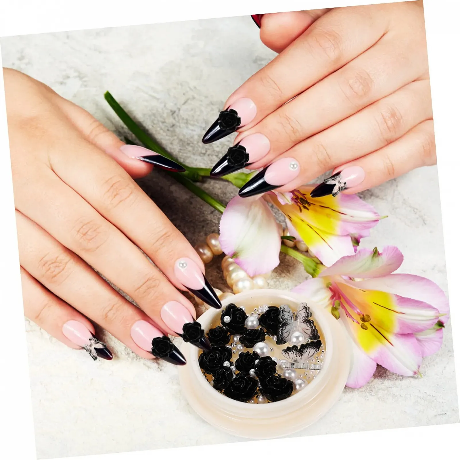 Цветок Стразы для ногтей FRCOLOR Черный 4 коробки Серебро, фото №6