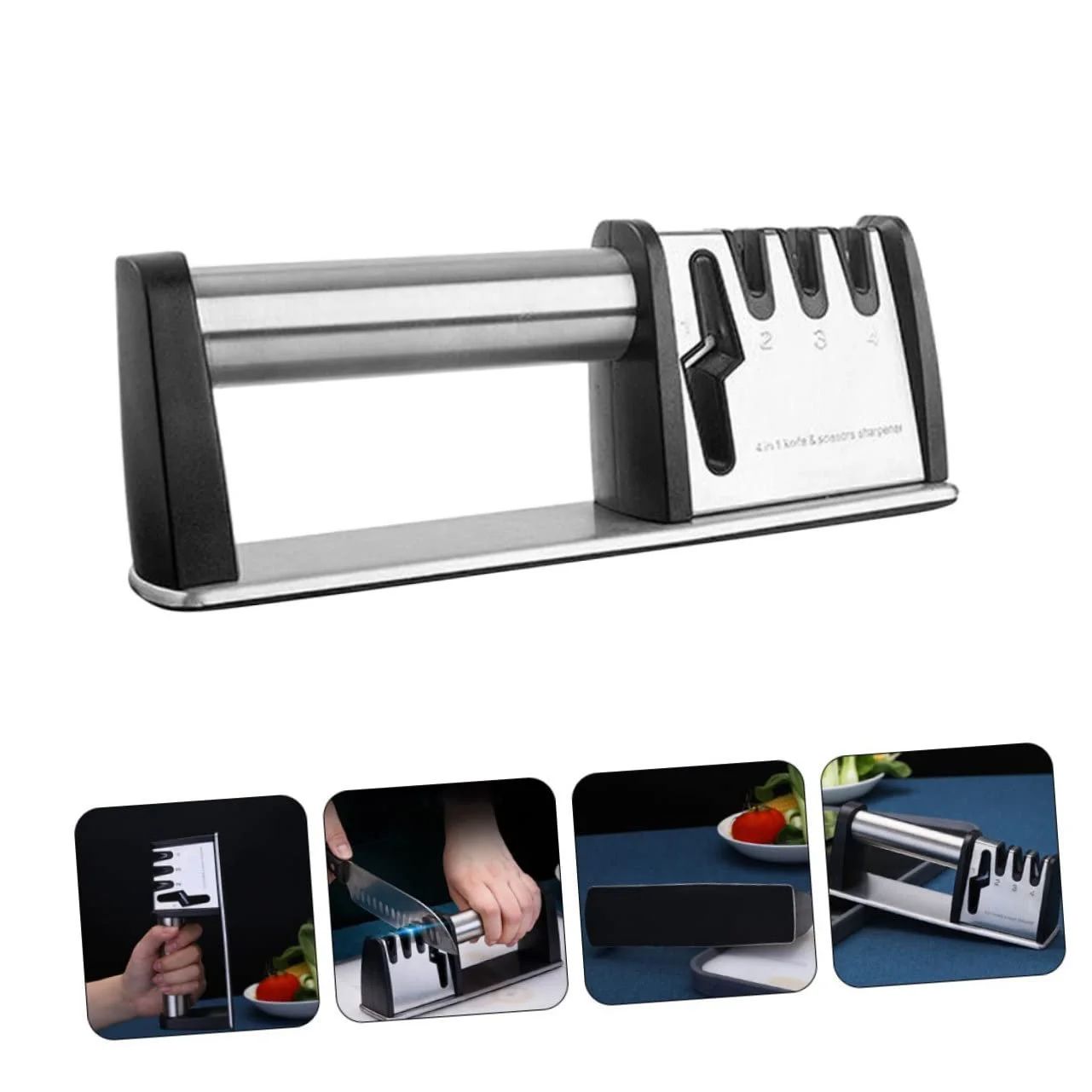 Точило для ножів ручна ергономічна з нержавіючої сталі з нековзною основою Срібляста, фото №6