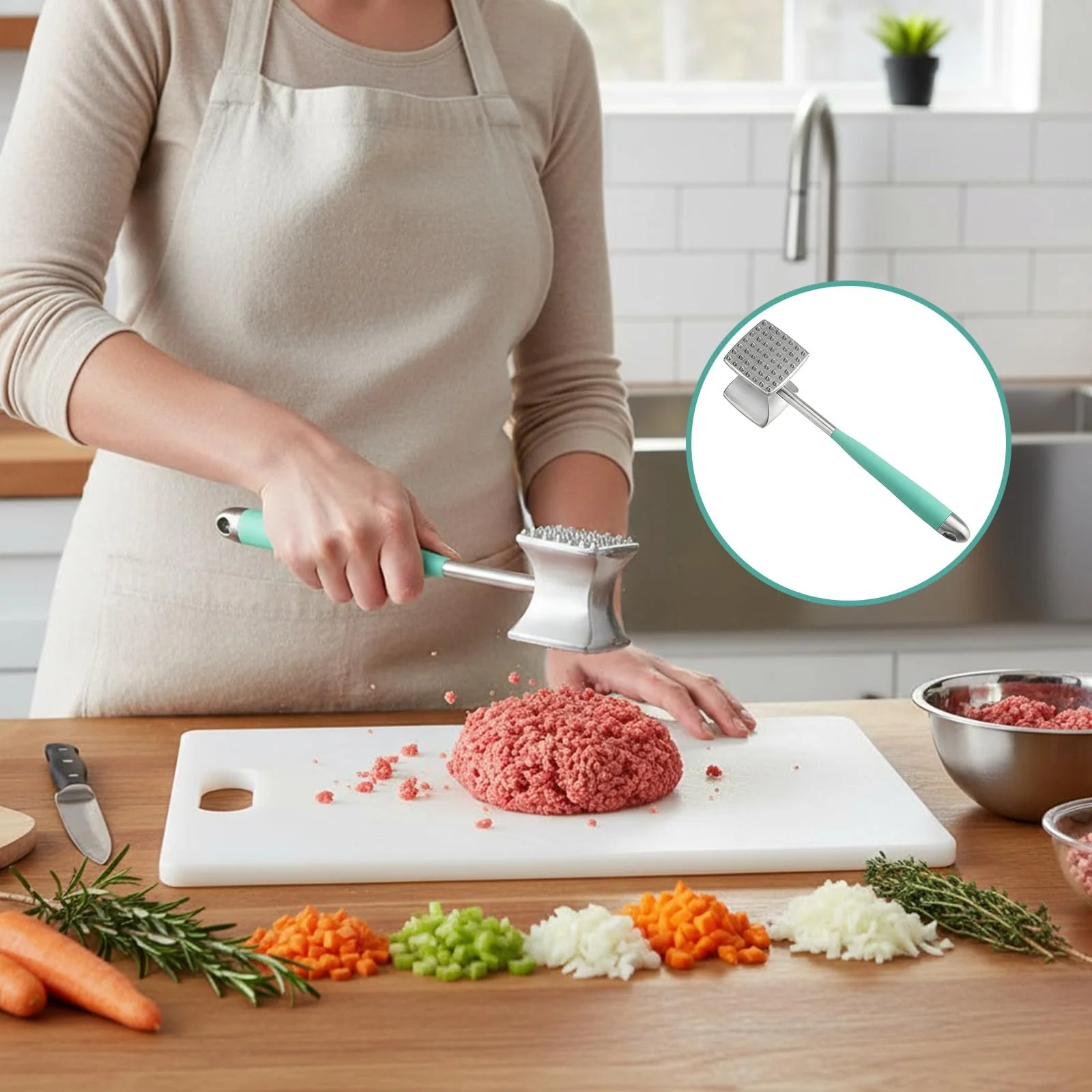Молоток для мяса алюминиевый двухсторонний с нескользящей ручкой для стейков и отбивных, фото №4 Молоток для мяса алюминиевый двухсторонний с нескользящей ручкой для стейков и отбивных, фото №4