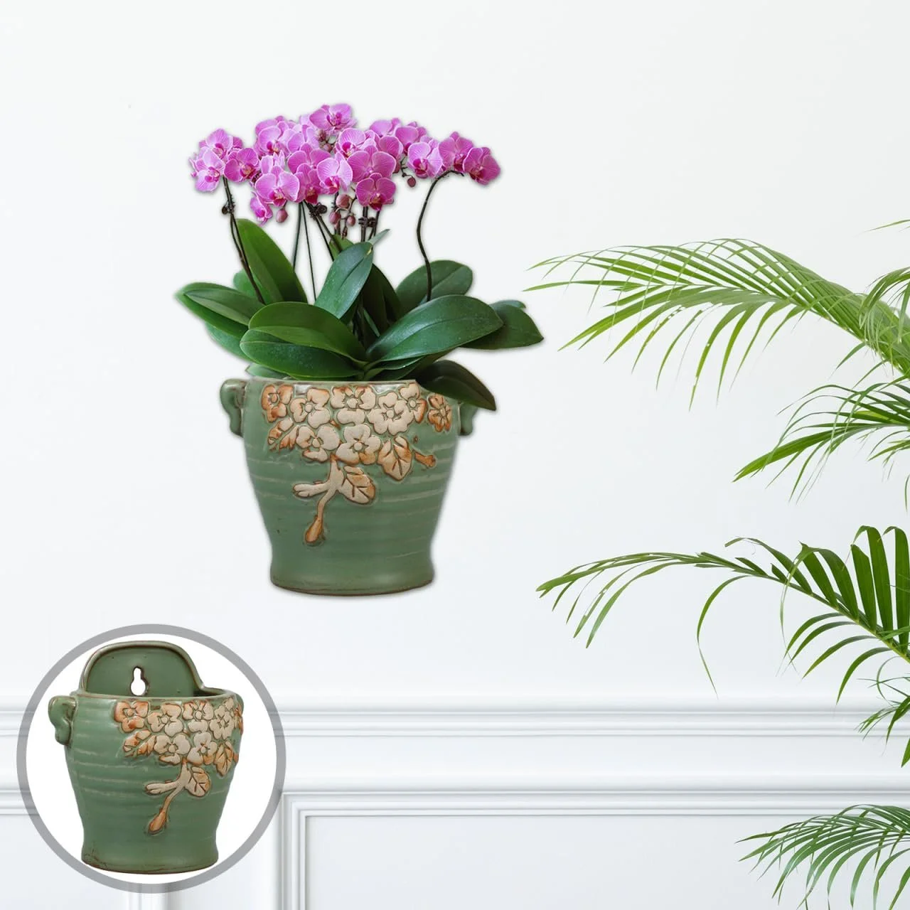 Квітковий горщик настінний керамічний у стилі ретро для сукулентів та кактусів, фото №7