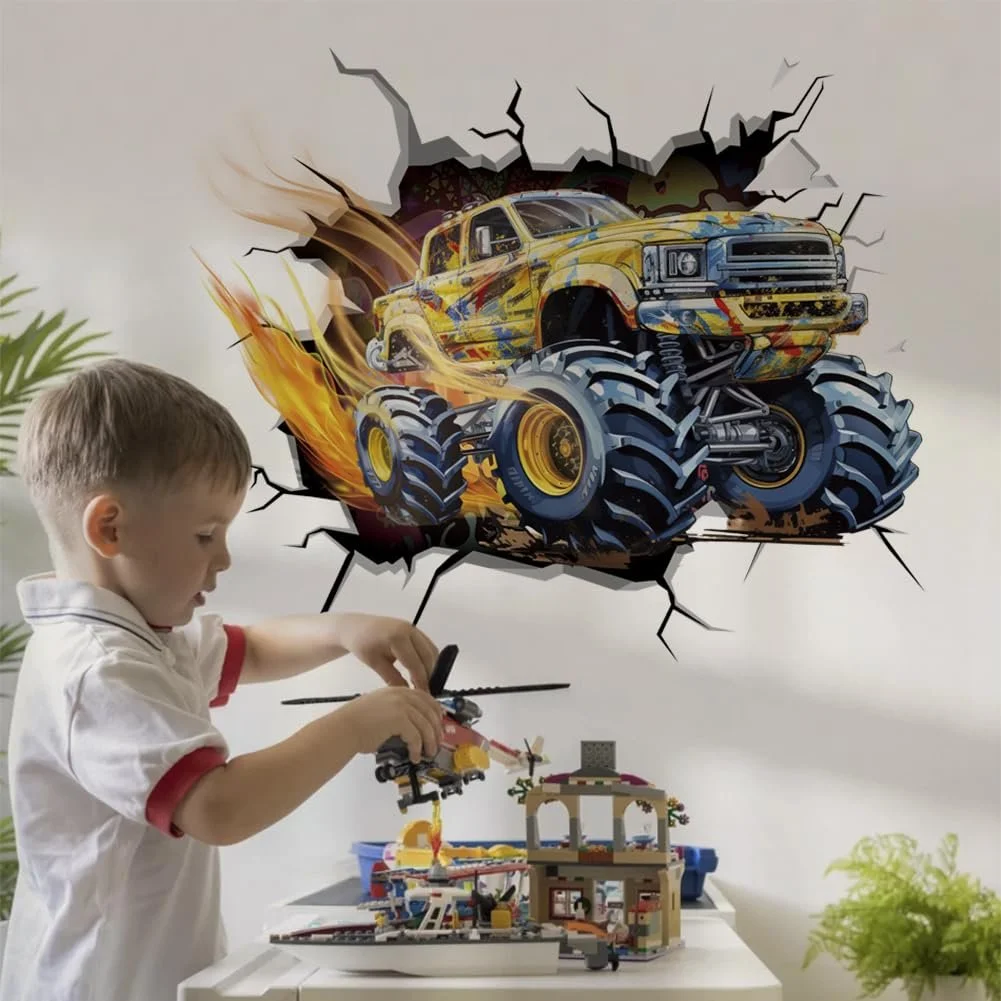 Наклейка на стіну Runtoo Monster Truck для дитячої кімнати 3D Гоночний автомобіль, фото №1