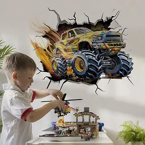Наклейка на стіну Runtoo Monster Truck для дитячої кімнати 3D Гоночний автомобіль - Фото 1