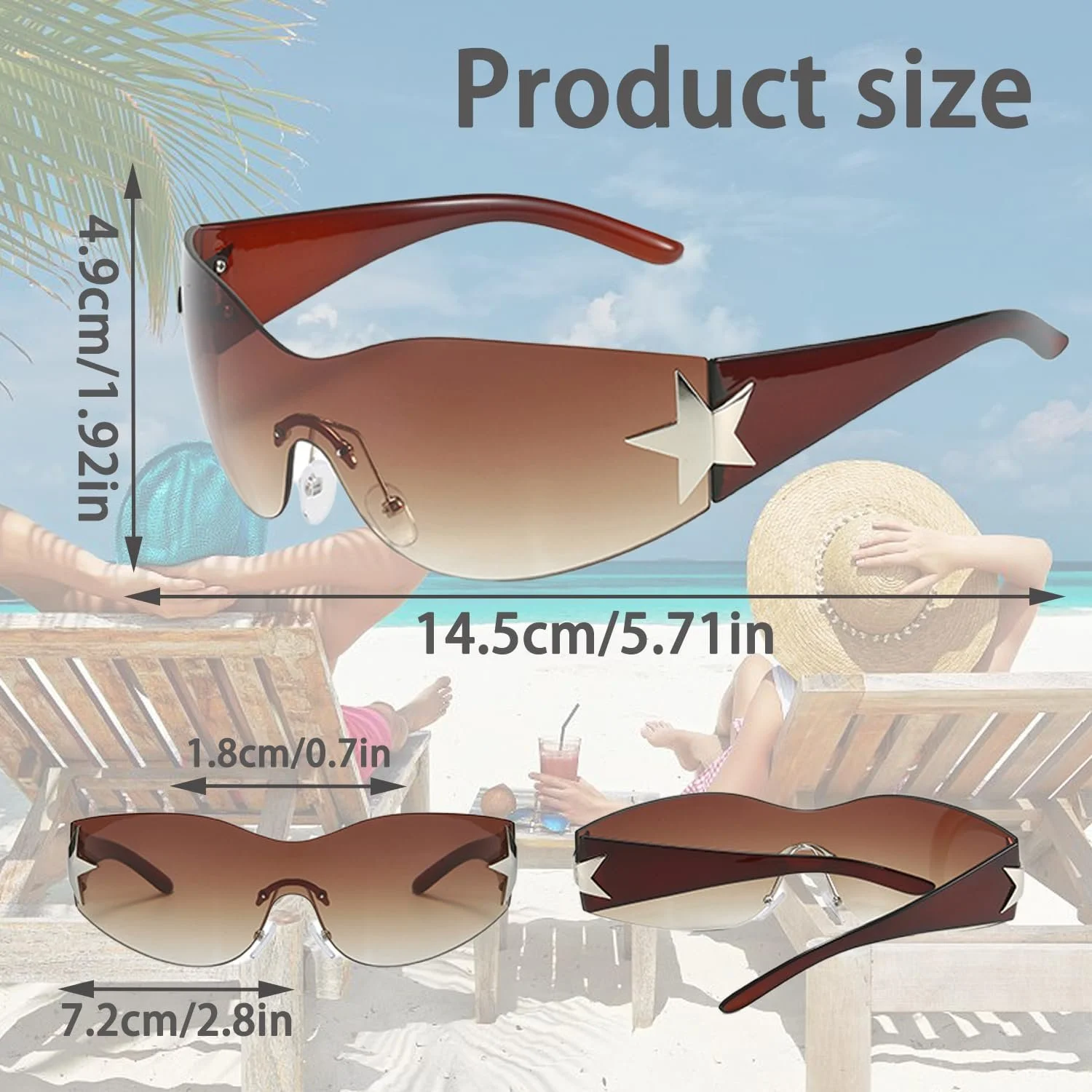 Очки Солнцезащитные Hachera Безоправные Y2k в стиле панк, 3 шт, Черный, белый, коричневый, фото №2