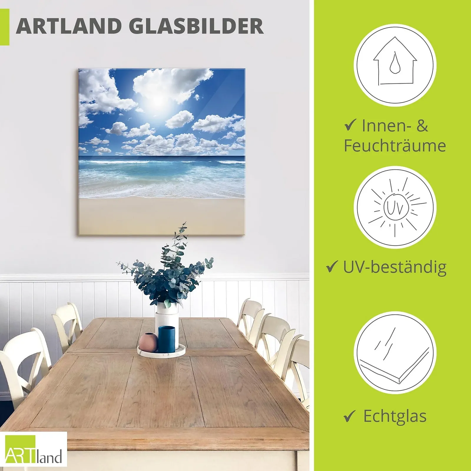 Картина скляна ARTland Пляж Море 30 x 30 см T8 кг, фото №3