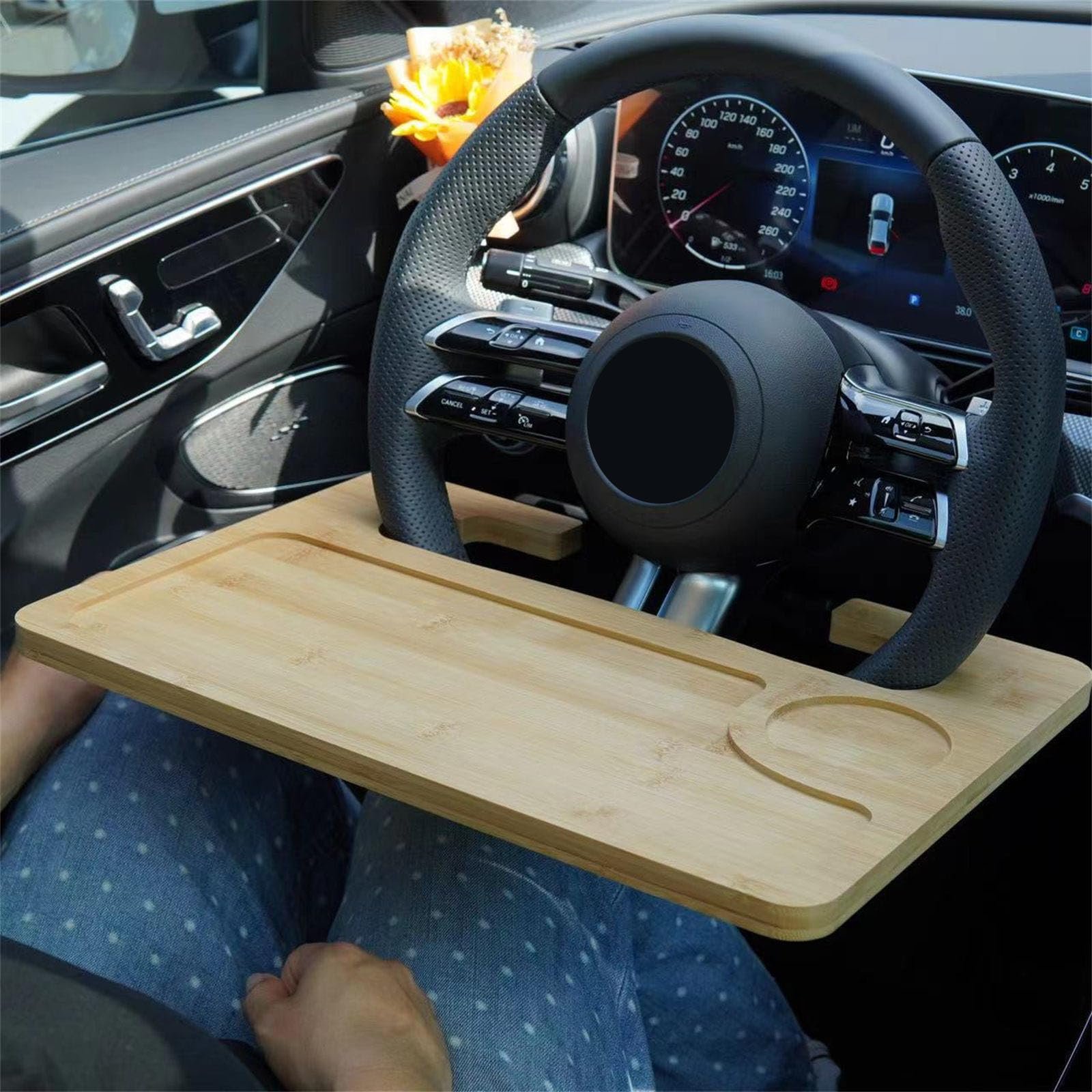 Подставка для ноутбука Бамбук Утолщенная на руль автомобиля, можно использовать как поднос для еды, фото №7