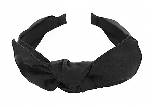 Обруч на голову с бантом axy 13 см x 4.5 см из блестящей ткани HRS1B Черный - Фото 1