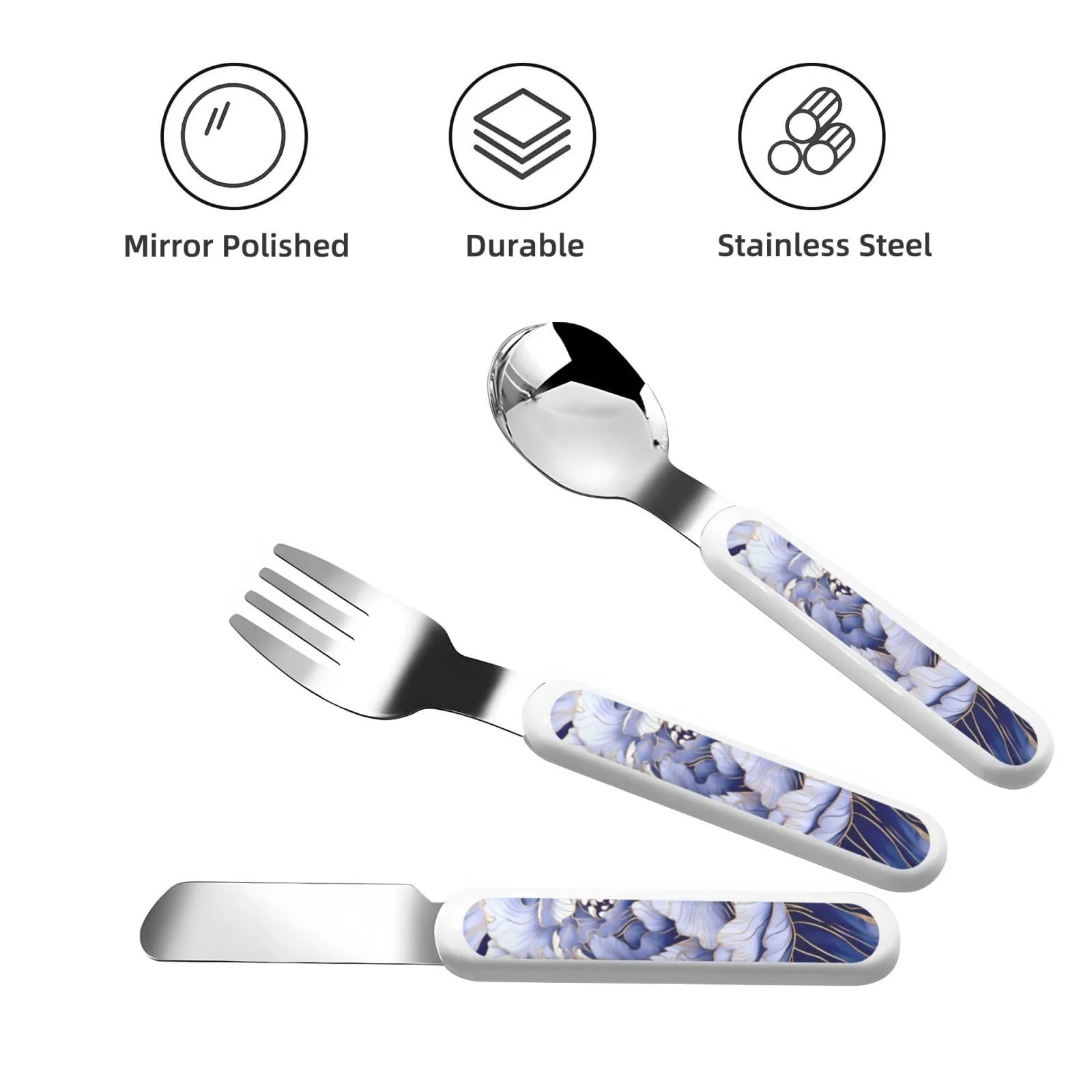 Набір дитячих столових приборів з трьох предметів Painted Peonies з малюнком, багаторазовий, фото №2 Набір дитячих столових приборів з трьох предметів Painted Peonies з малюнком, багаторазовий, фото №2