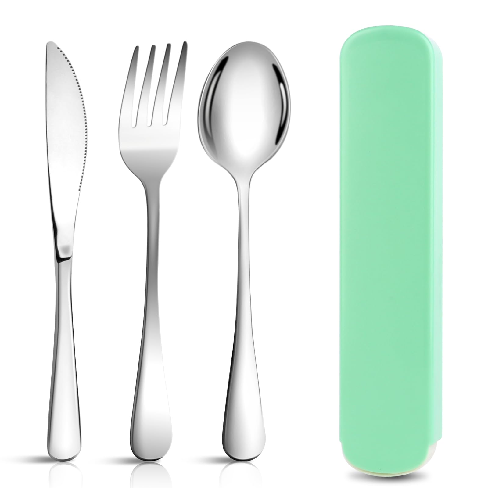 Набір столових приладів NVIYAM Camping Cutlery Set 3 шт нержавіюча сталь зелений, фото №1