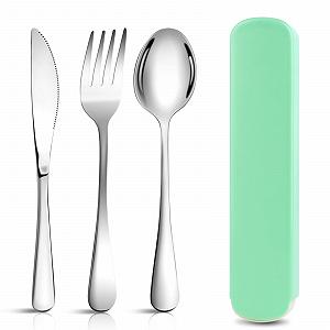 Набор столовых приборов NVIYAM Camping Cutlery Set 3 шт нержавеющая сталь зелёный - Фото 1