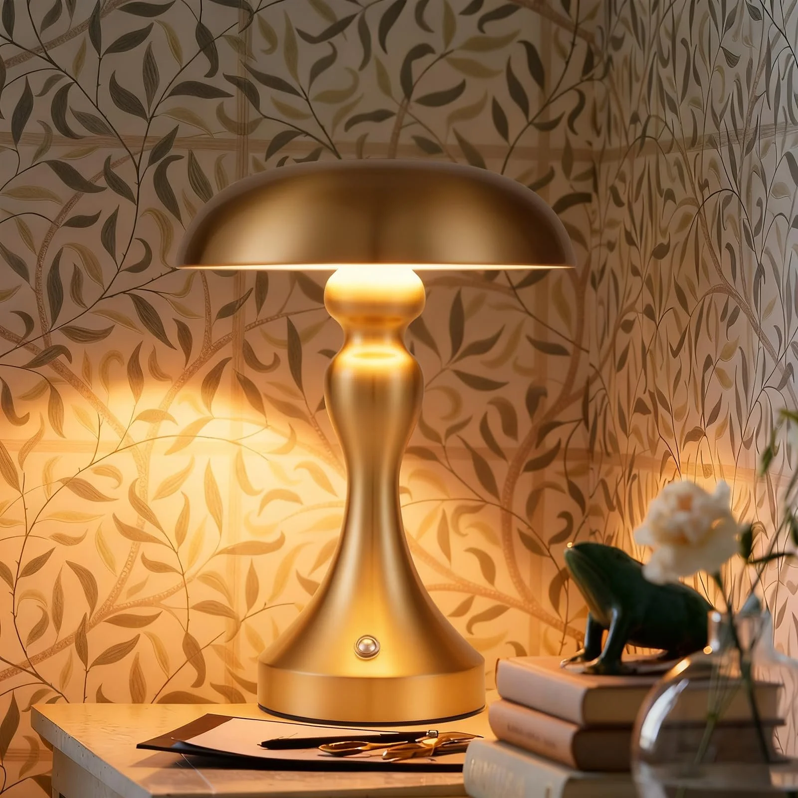 Настільна лампа LED акумуляторна сенсорна димована Vintage USB Золота бронза, фото №8