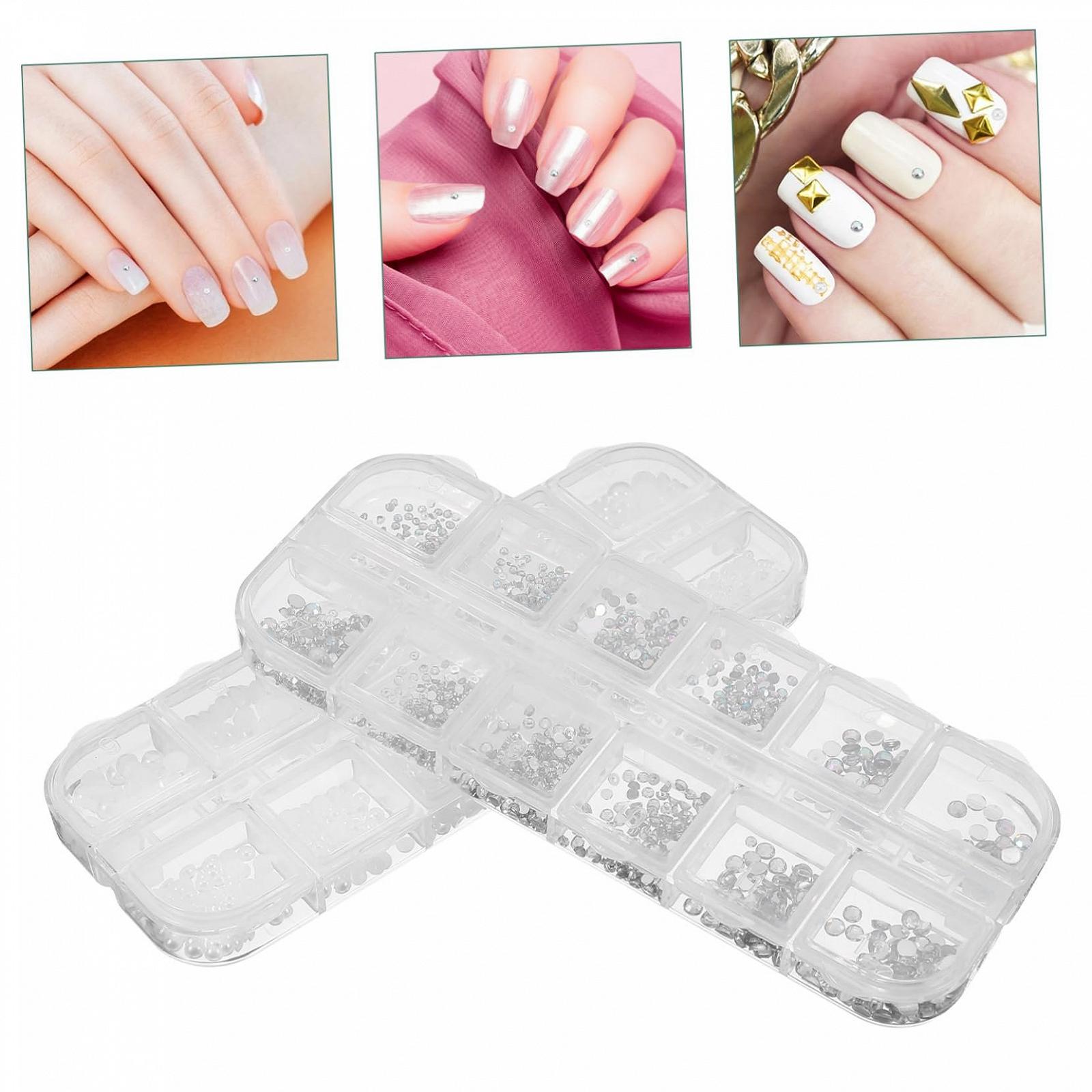 Набор для ногтей Mikinona, 2 коробки, блестящие драгоценные камни, бусины, полубусины, украшения для ногтей, подвески, наклейки, акрил, фото №8