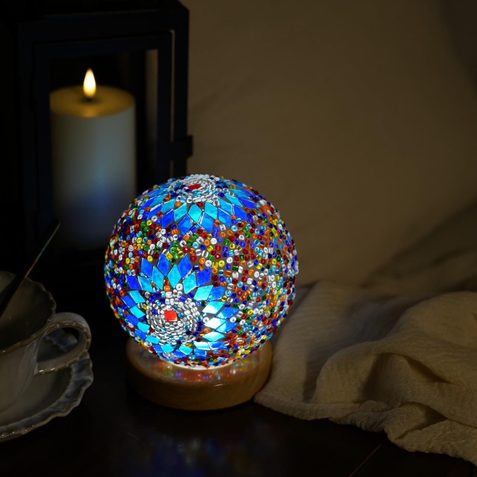 Настільна лампа Glass Patchwork Boho 15.5 x 12.5 см USB Boho Blue, фото №5