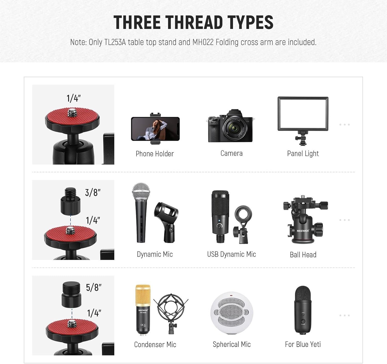 Стійка кронштейн NEEWER TL253A+MH022 Чорна, фото №6